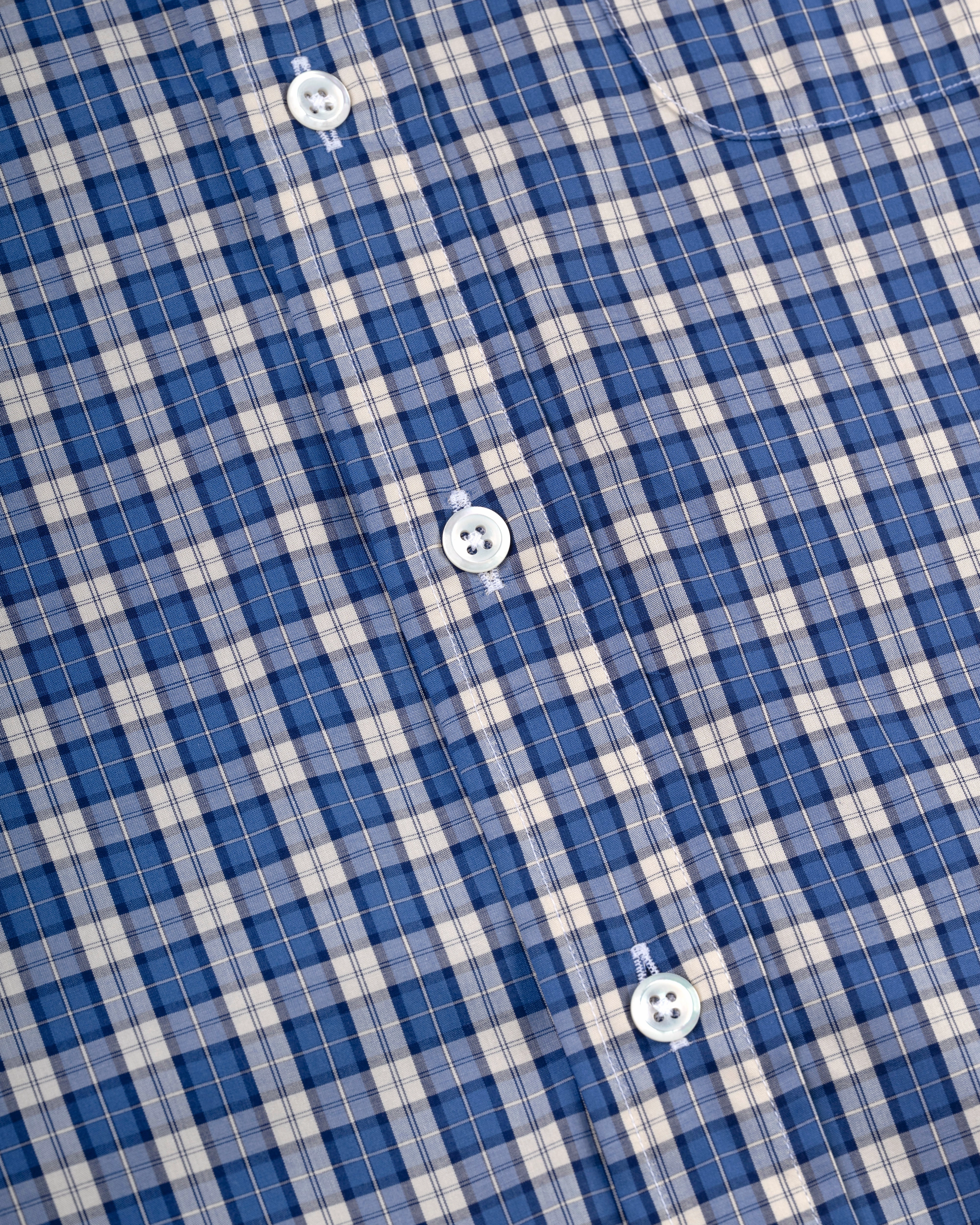 Made-in-USA Blue & White Mini Tartan Sport Shirt - Classic Fit Microfiber Material