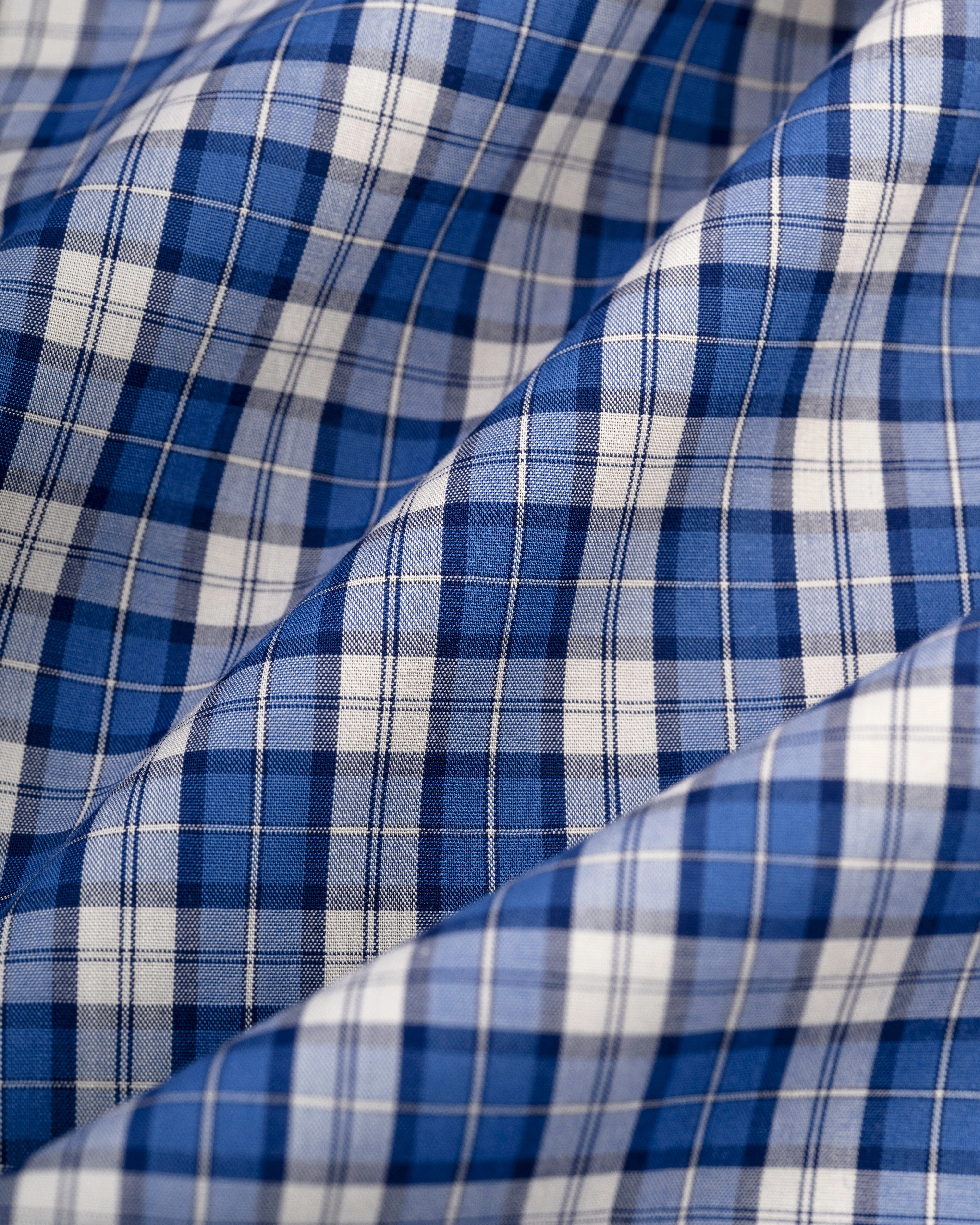 Comfortable Fabric Classic Appeal Made-in-USA Blue & White Mini Tartan Sport Shirt - Classic Fit
