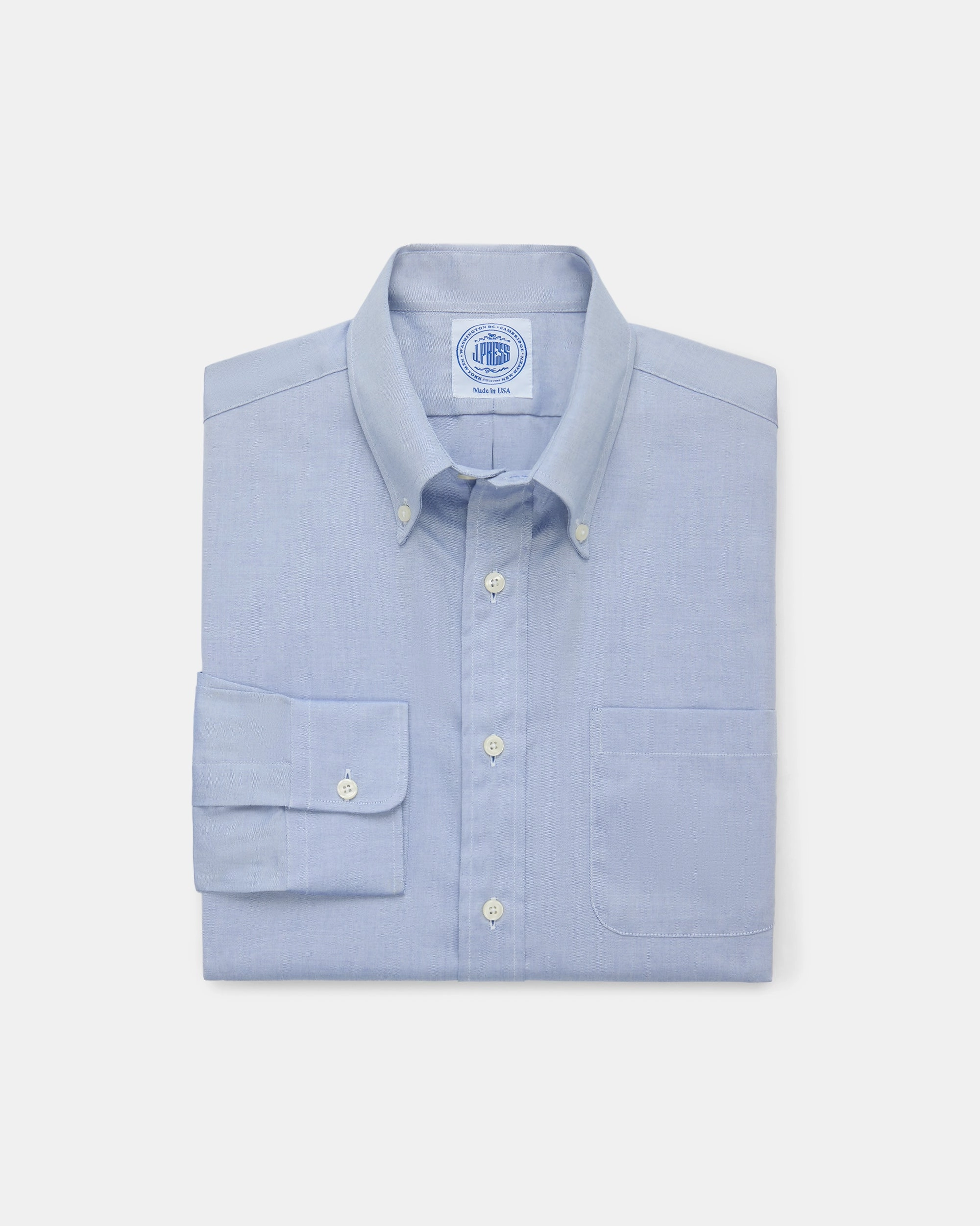 Sleek Silhouette Made-in-USA Blue Pinpoint Oxford Button Down Shirt - Classic Fit