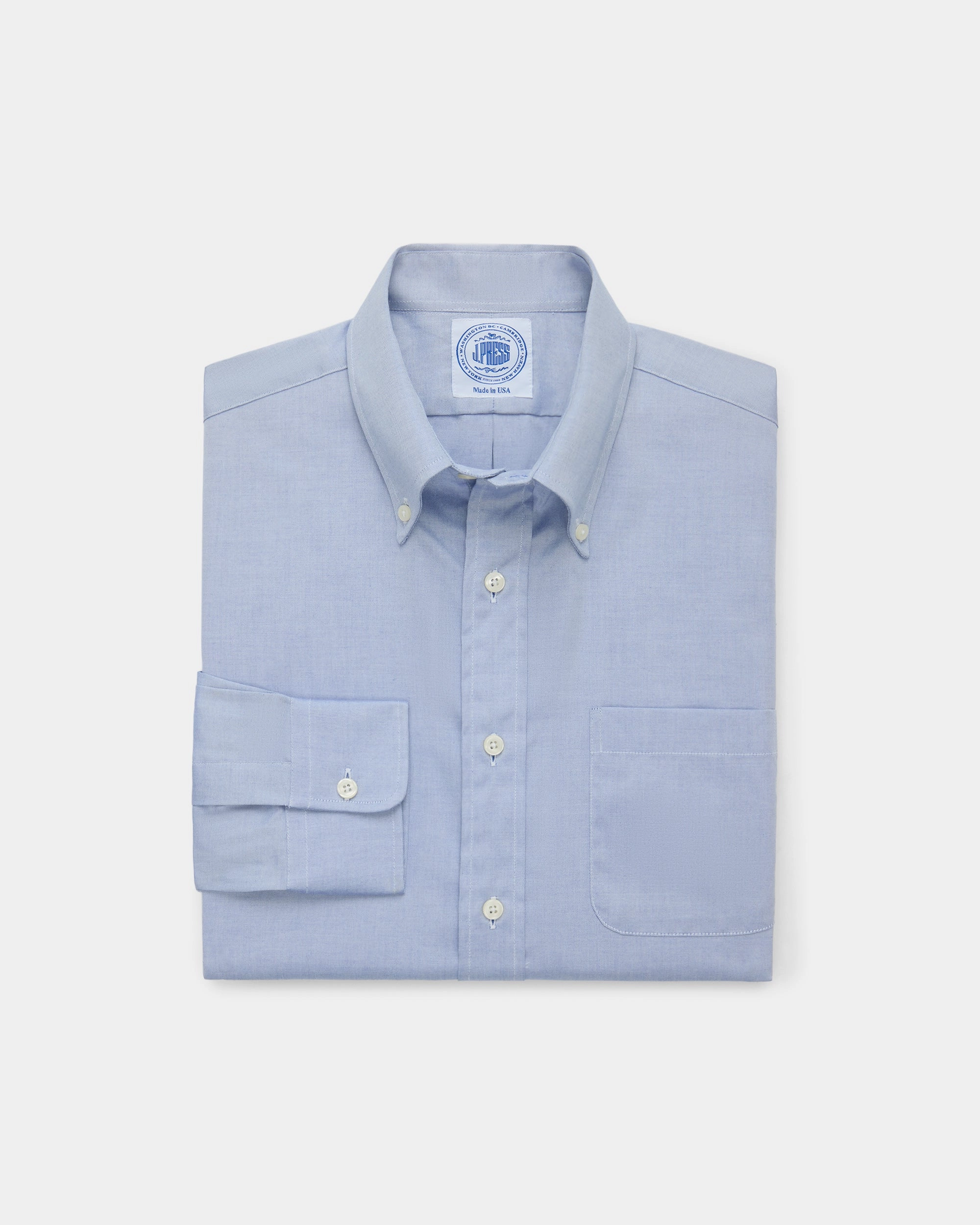 Stylish Design Made-in-USA Blue Pinpoint Oxford Button Down Shirt - Classic Fit