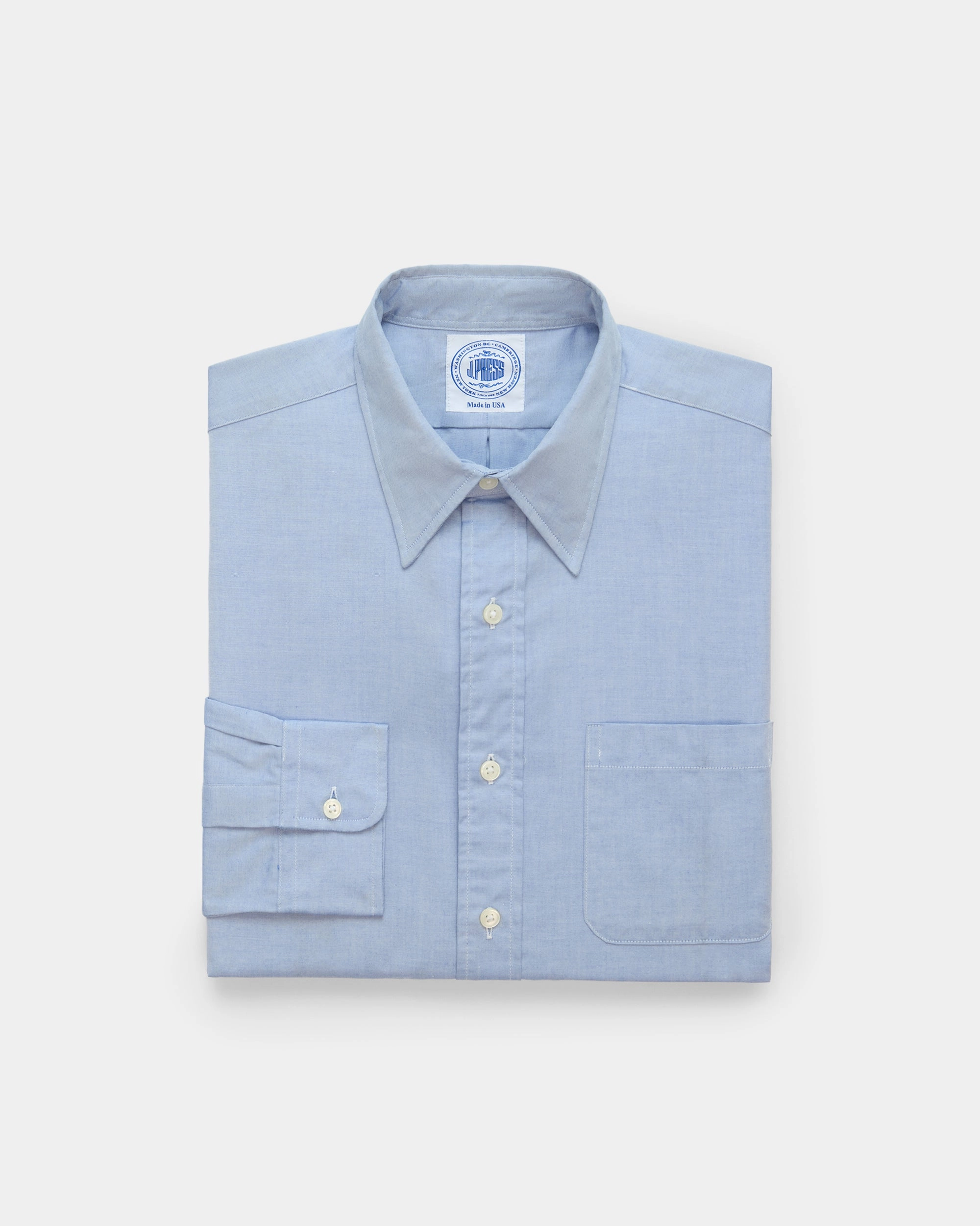 Trendsetting Design Made-in-USA Blue Pinpoint Oxford Point Collar Shirt - Classic Fit