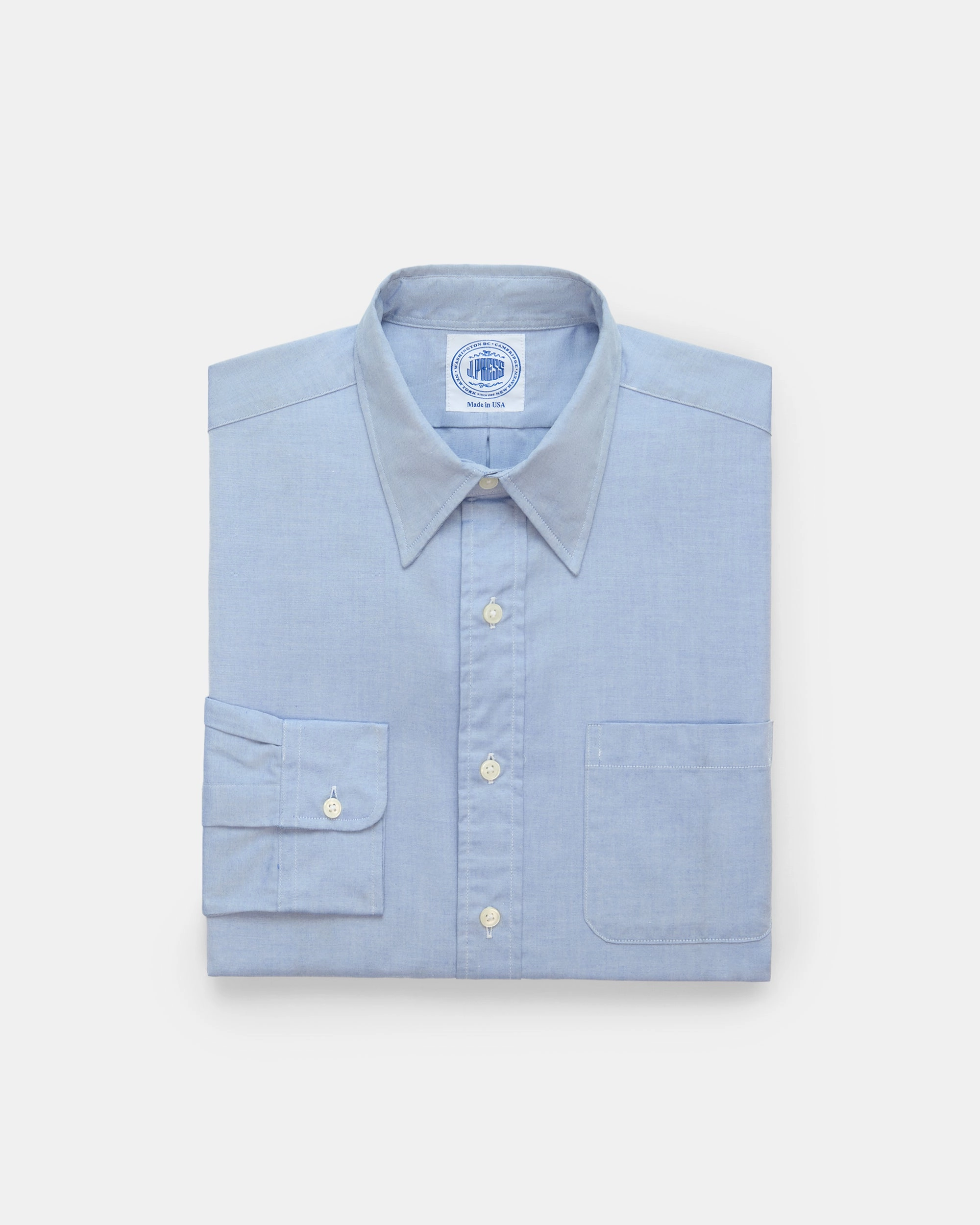 Made-in-USA Blue Pinpoint Oxford Point Collar Shirt - Classic Fit Special Occasion Casual Comfort