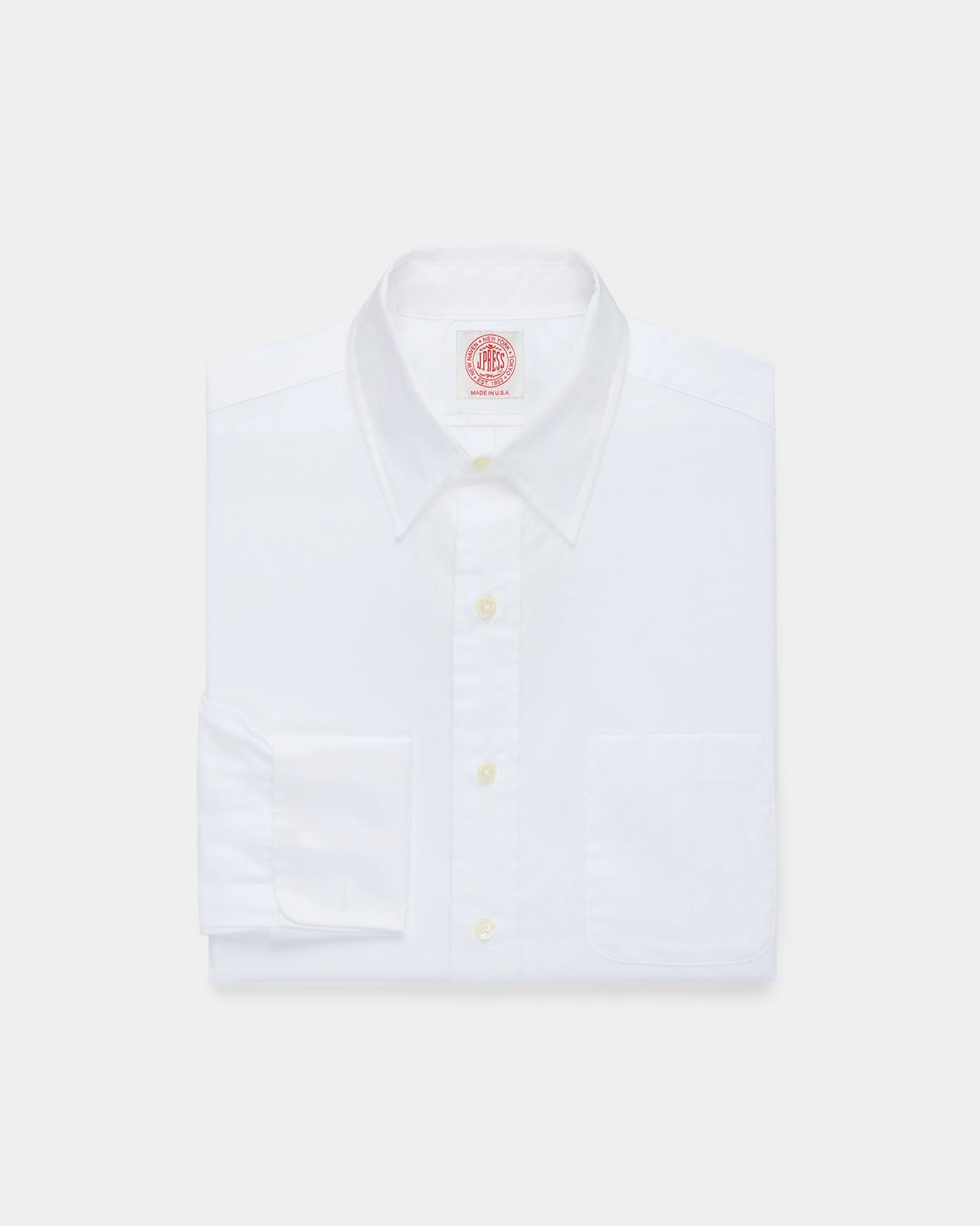 Made-in-USA Broadcloth Point Collar French Cuff Dress Shirt - Classic Fit Smooth Stitch Pattern