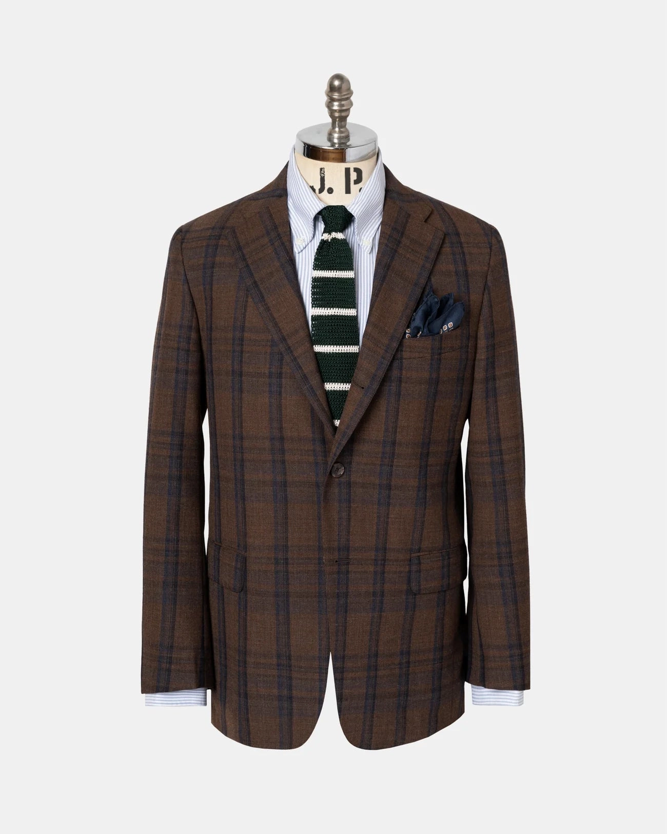 Made-in-USA Brown & Navy Windowpane Fox Air Wool Sport Coat Sophisticated Wear Cozy Layers