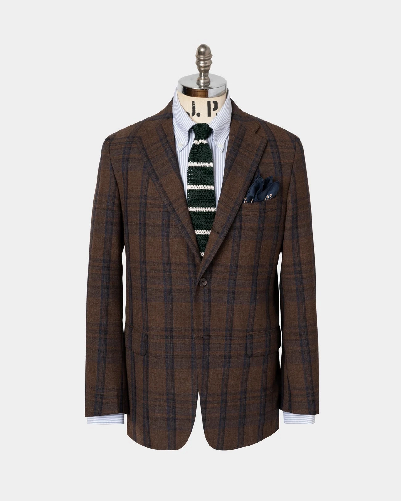 Made-in-USA Brown & Navy Windowpane Fox Air Wool Sport Coat Flattering wear Crisp Fit