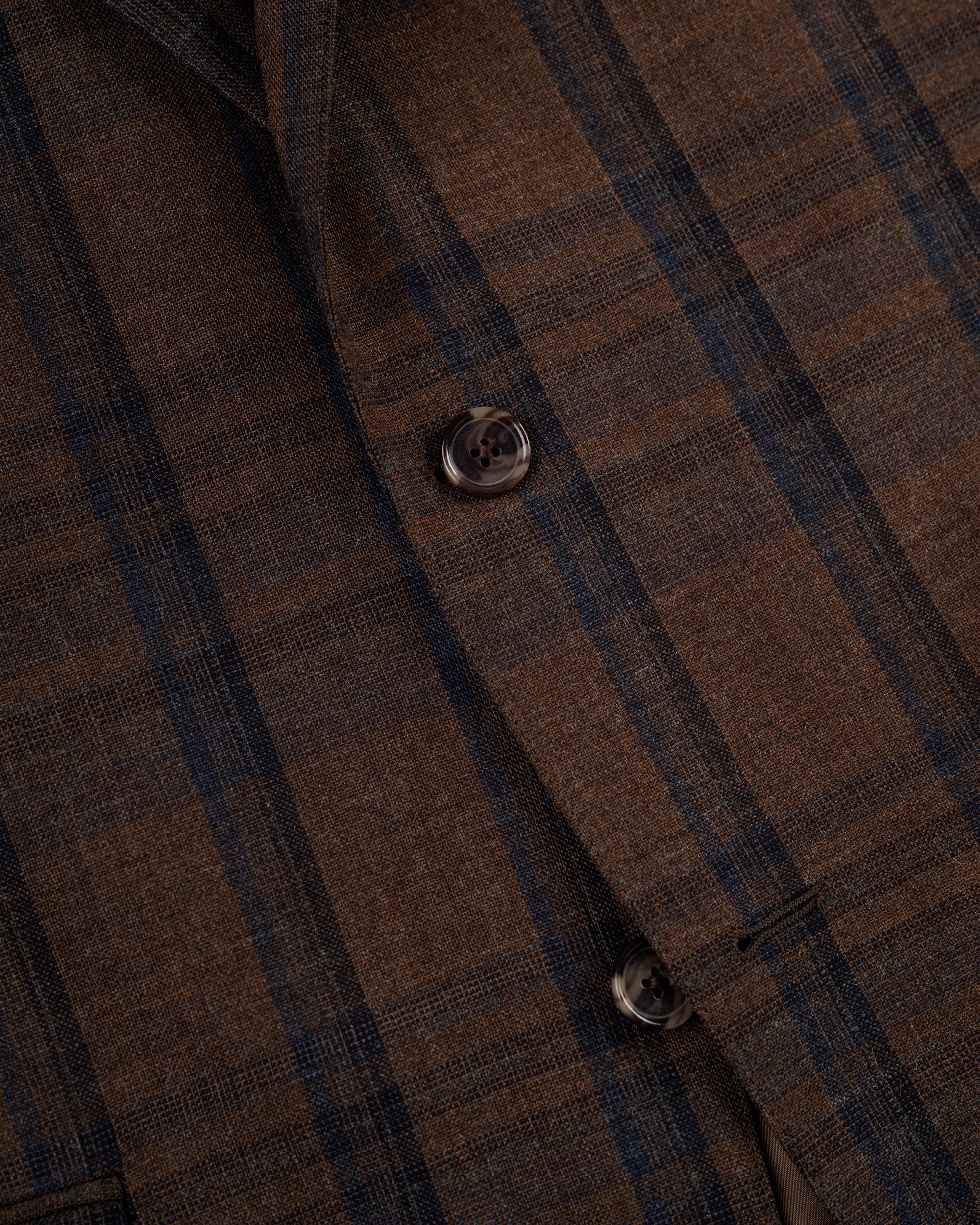 360 Degree Movement Design Custom Look Made-in-USA Brown & Navy Windowpane Fox Air Wool Sport Coat