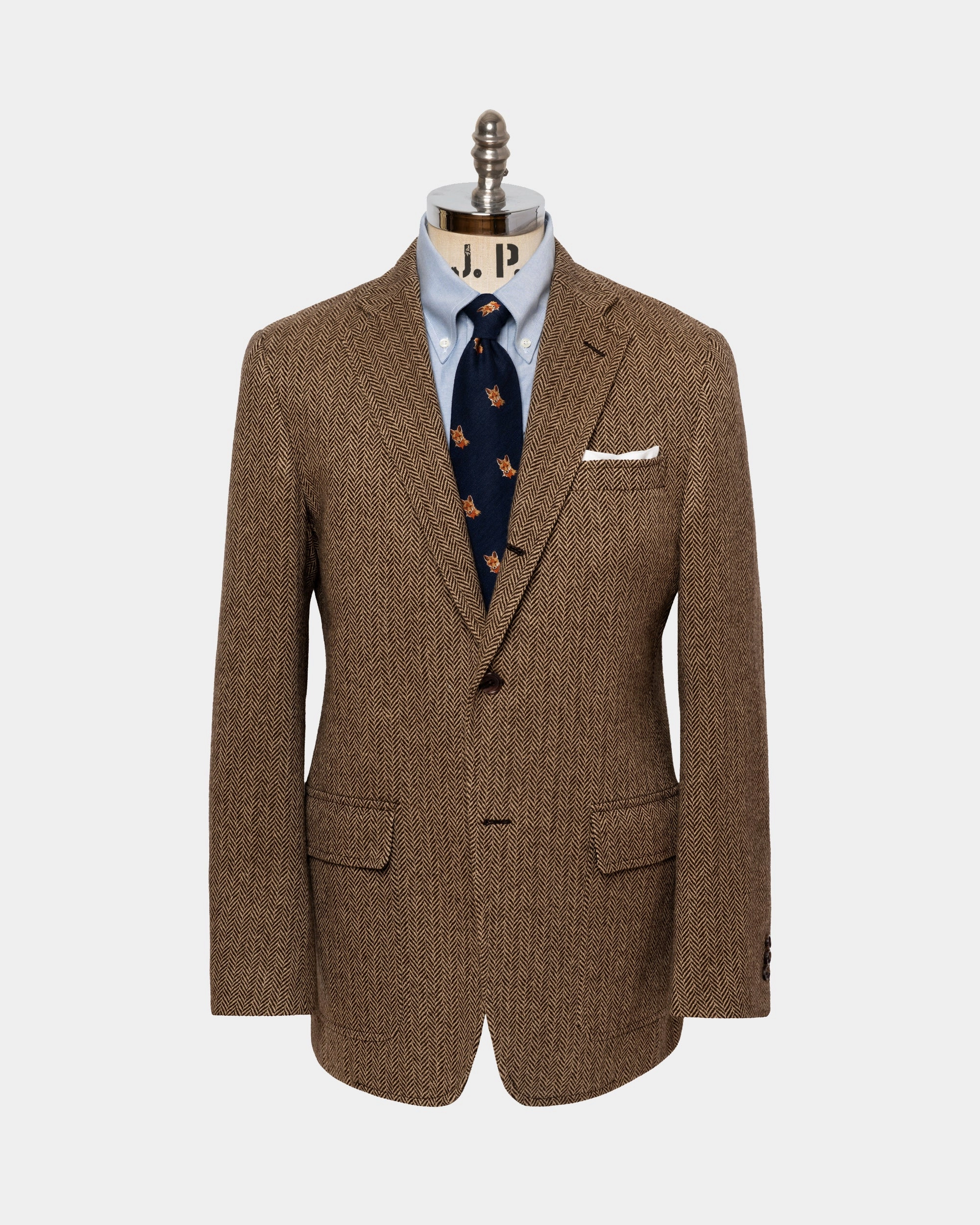 Elegant Finish Chic Look Wear Made-in-USA Brown & Tan Herringbone Lambswool Sport Coat