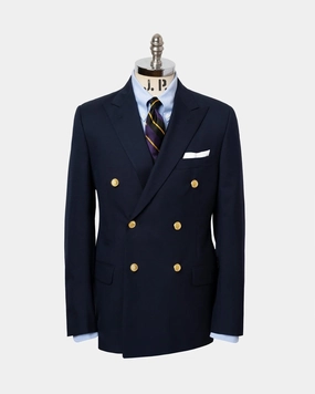 Sleek Appearance Polished Style Made-in-USA Double-Breasted Navy Tropical Wool Blazer