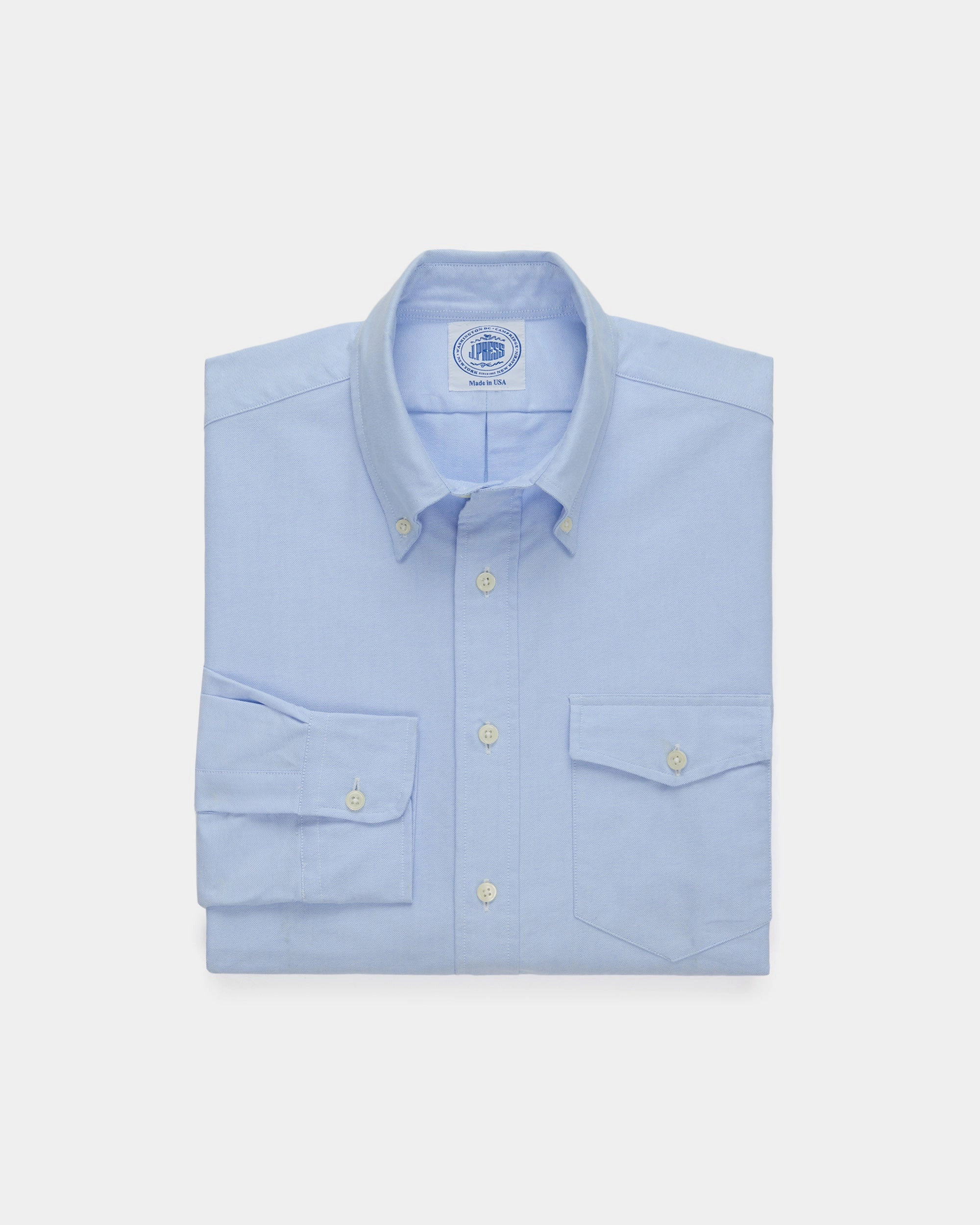 Wardrobe Must-Have Fitted Cut Made-in-USA Flap Pocket Blue Oxford Cloth Button Down Shirt - Classic Fit