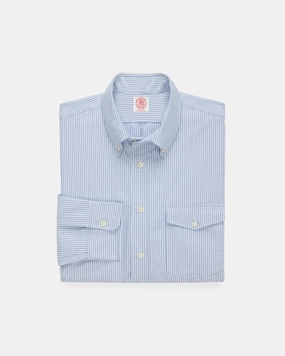 Made-in-USA Flap Pocket Blue University Stripe Oxford Cloth Button Down Shirt - Classic Fit Rugged Style tailored look