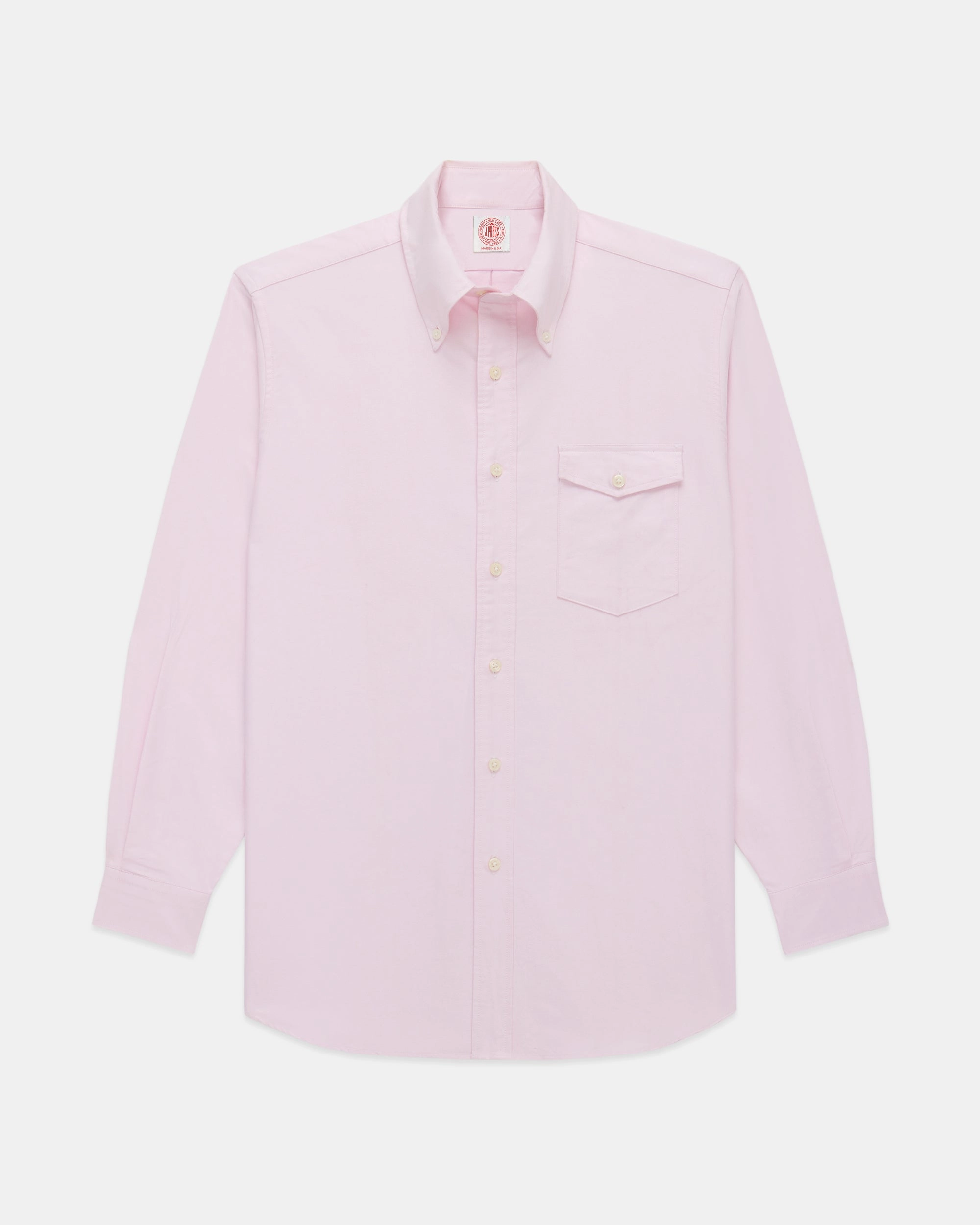 Made-in-USA Flap Pocket Pink Oxford Cloth Button Down Shirt - Classic Fit High Street Fashion Two Tone Stitching