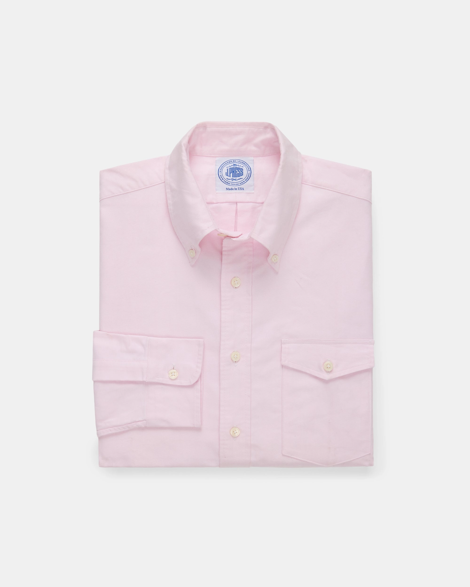 Organic Cotton handmade touch Made-in-USA Flap Pocket Pink Oxford Cloth Button Down Shirt - Regular Fit