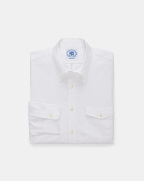 Non Irritating Tags Made-in-USA Flap Pocket White Oxford Cloth Button Down Shirt - Classic Fit