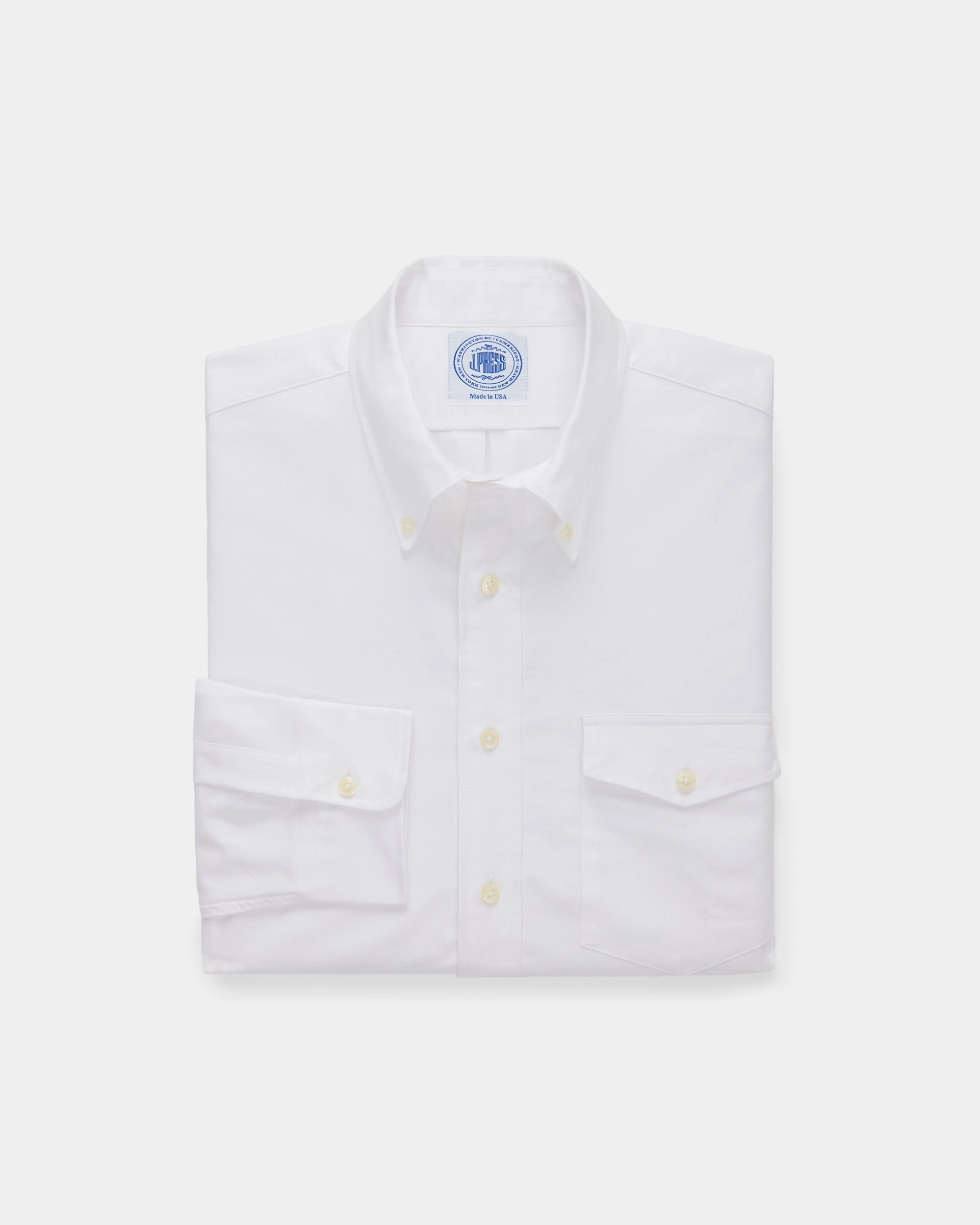 Non Irritating Tags Made-in-USA Flap Pocket White Oxford Cloth Button Down Shirt - Classic Fit
