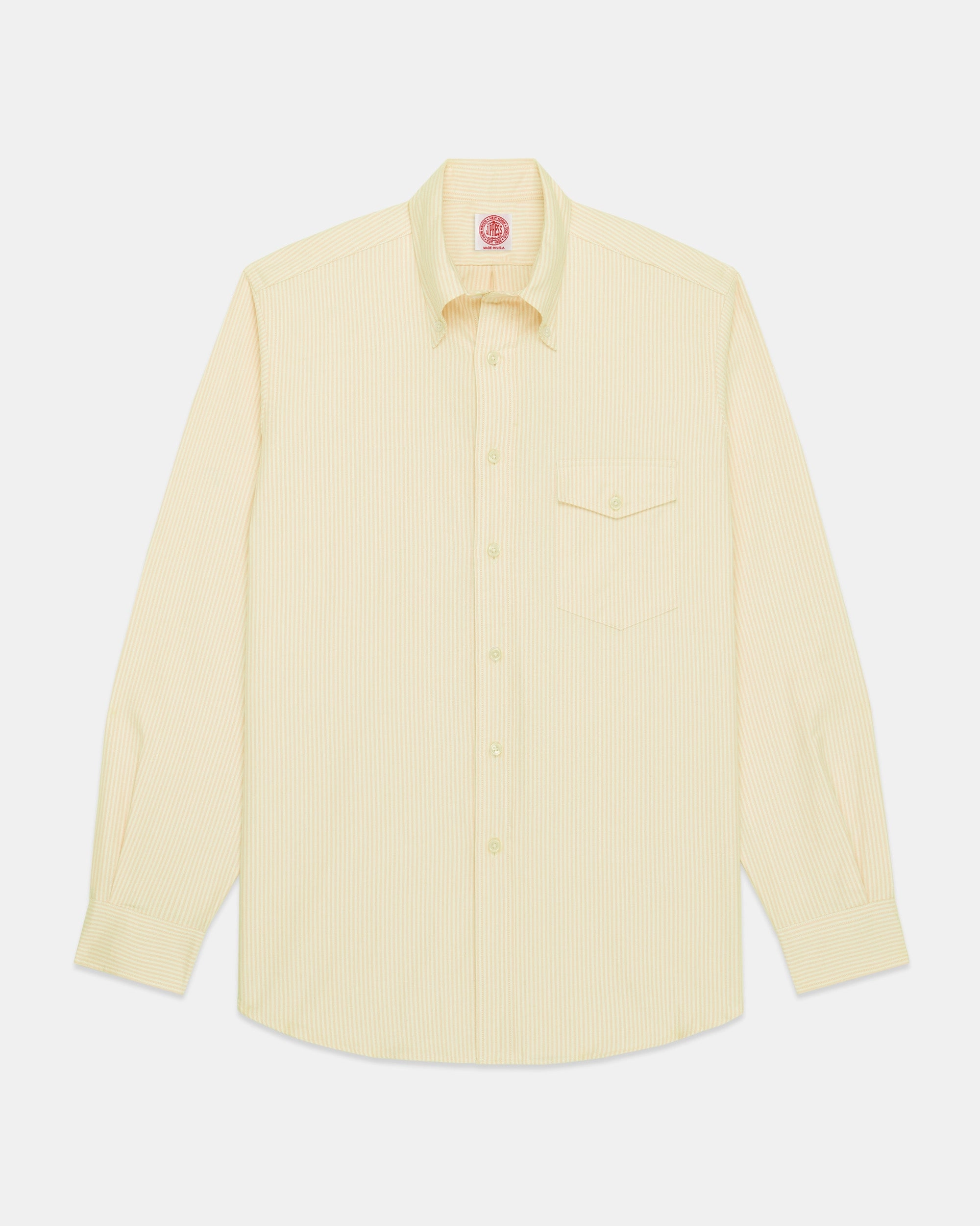 Cool Comfort Youthful Vibe Made-in-USA Flap Pocket Yellow University Stripe Oxford Cloth Shirt - Classic Fit