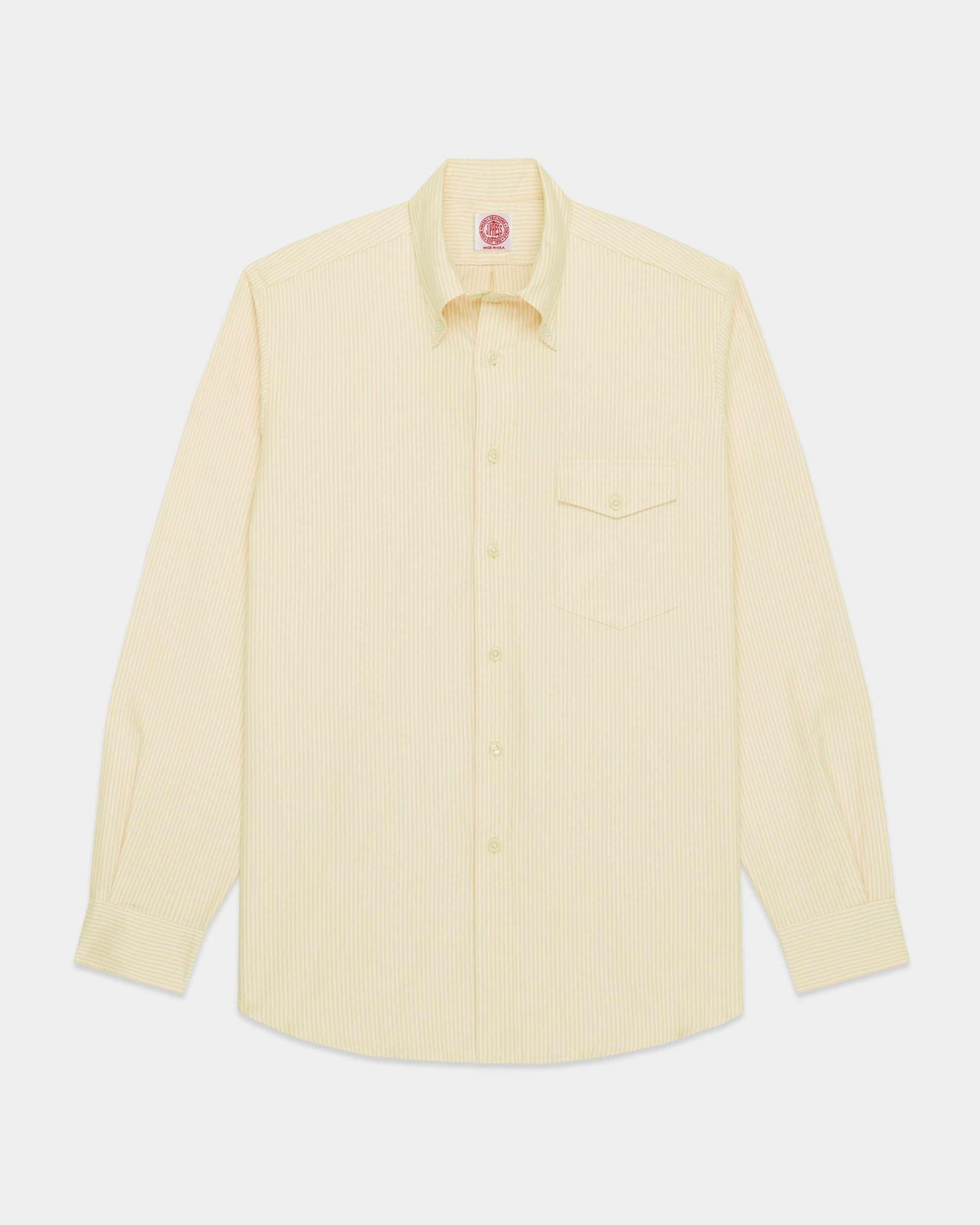 Made-in-USA Flap Pocket Yellow University Stripe Oxford Cloth Shirt - Classic Fit Seamless Shoulder Evening Elegance