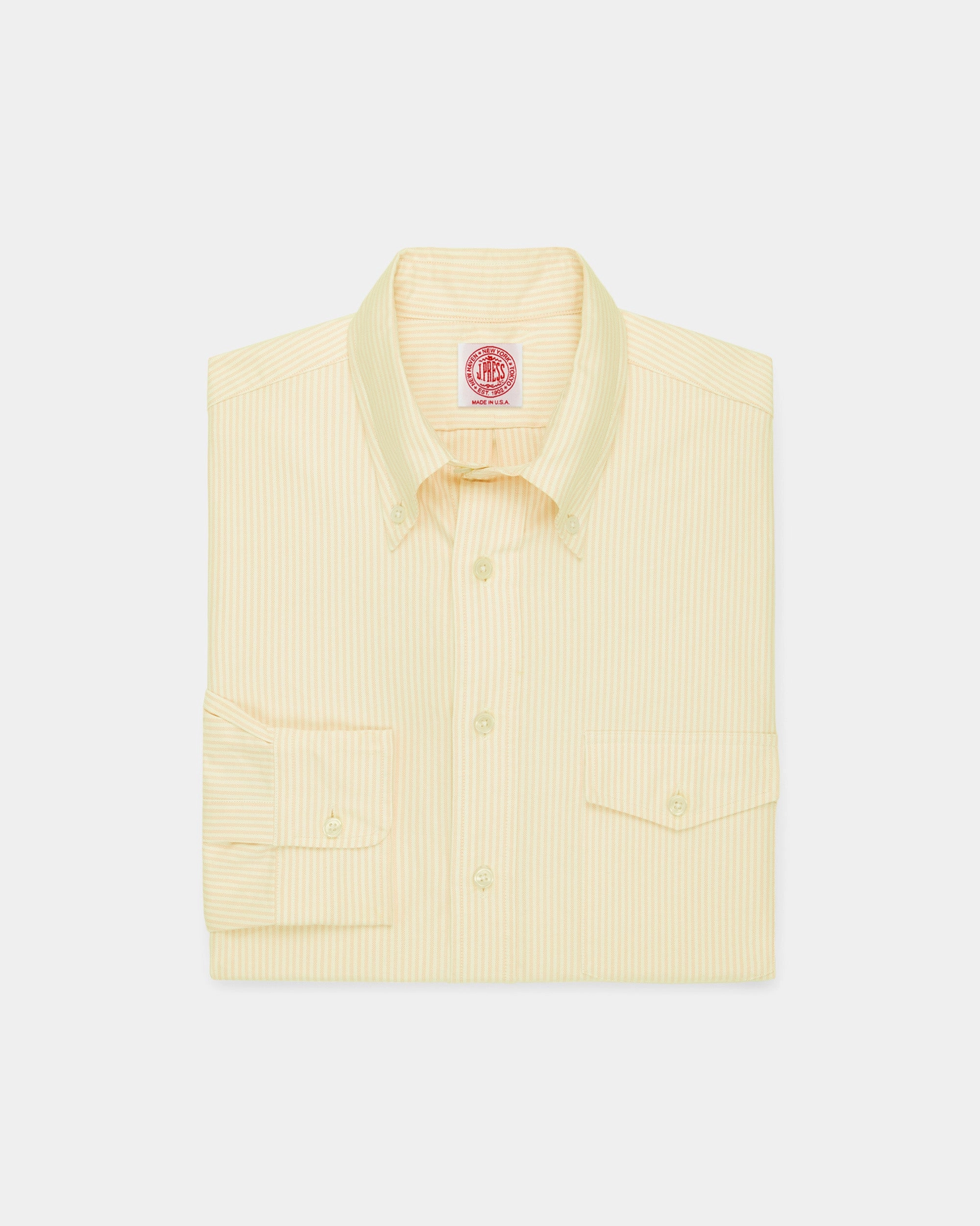 Weekend Outfit Mesh Insert Made-in-USA Flap Pocket Yellow University Stripe Oxford Cloth Shirt - Classic Fit