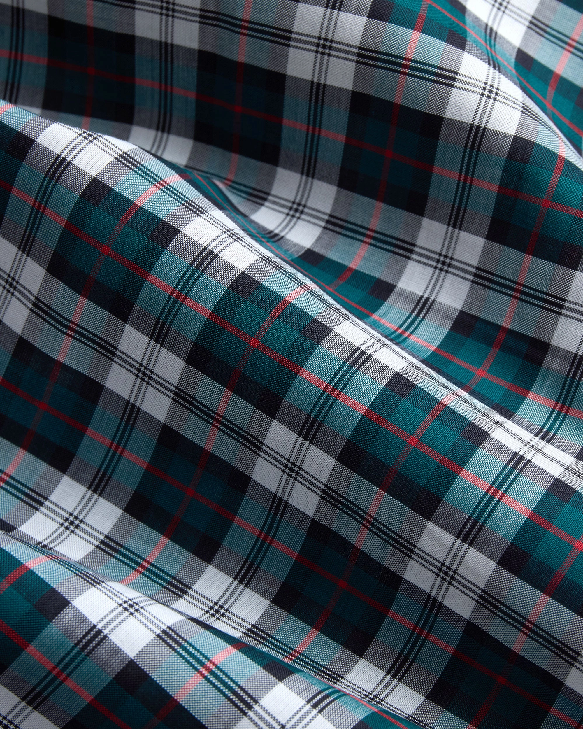Made-in-USA Green & White Tartan Broadcloth Sport Shirt - Classic Fit Printed Pattern