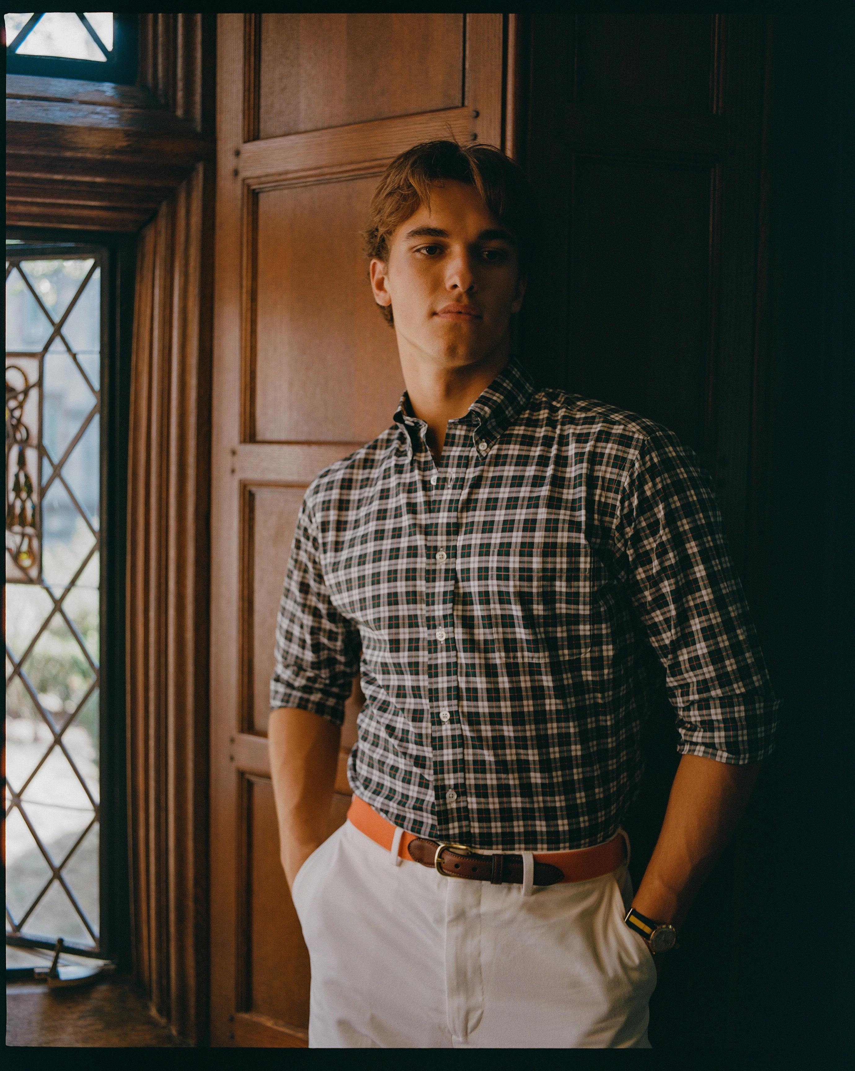 Made-in-USA Green & White Tartan Broadcloth Sport Shirt - Classic Fit Unisex Option Advanced Moisture Management
