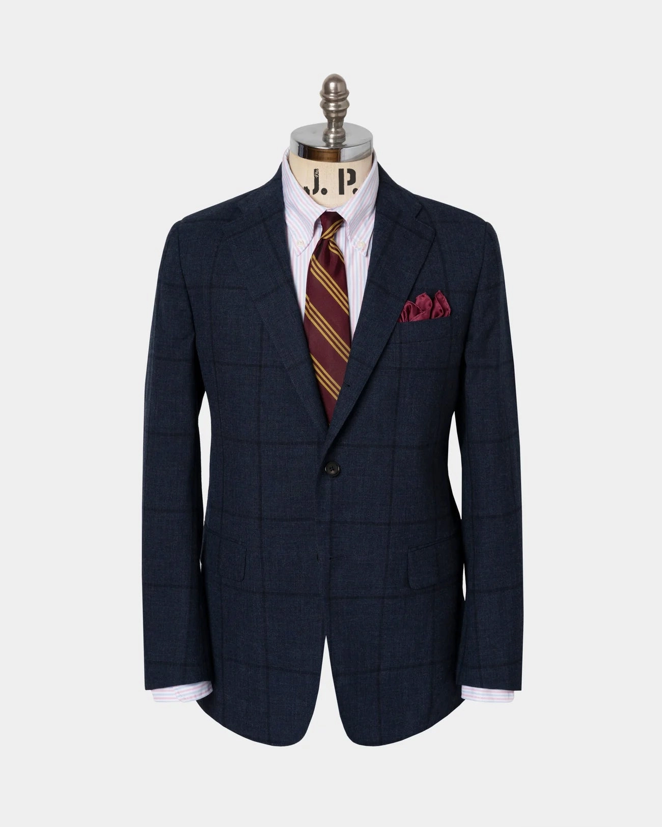 Chic Office Design Made-in-USA Grey & Blue Windowpane Fox Air Wool Sport Coat