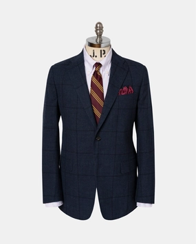 Chic Office Design Made-in-USA Grey & Blue Windowpane Fox Air Wool Sport Coat