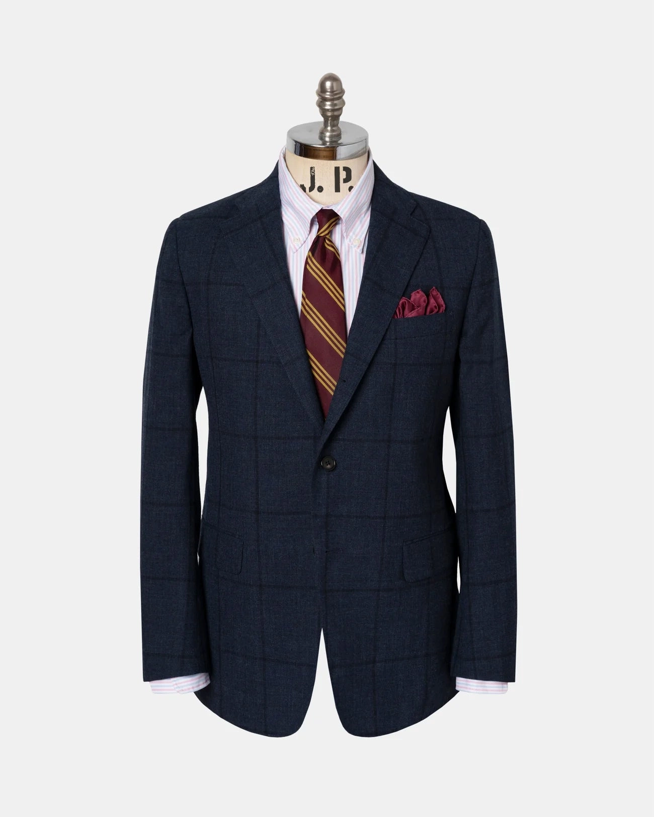 Made-in-USA Grey & Blue Windowpane Fox Air Wool Sport Coat Sharp Fit