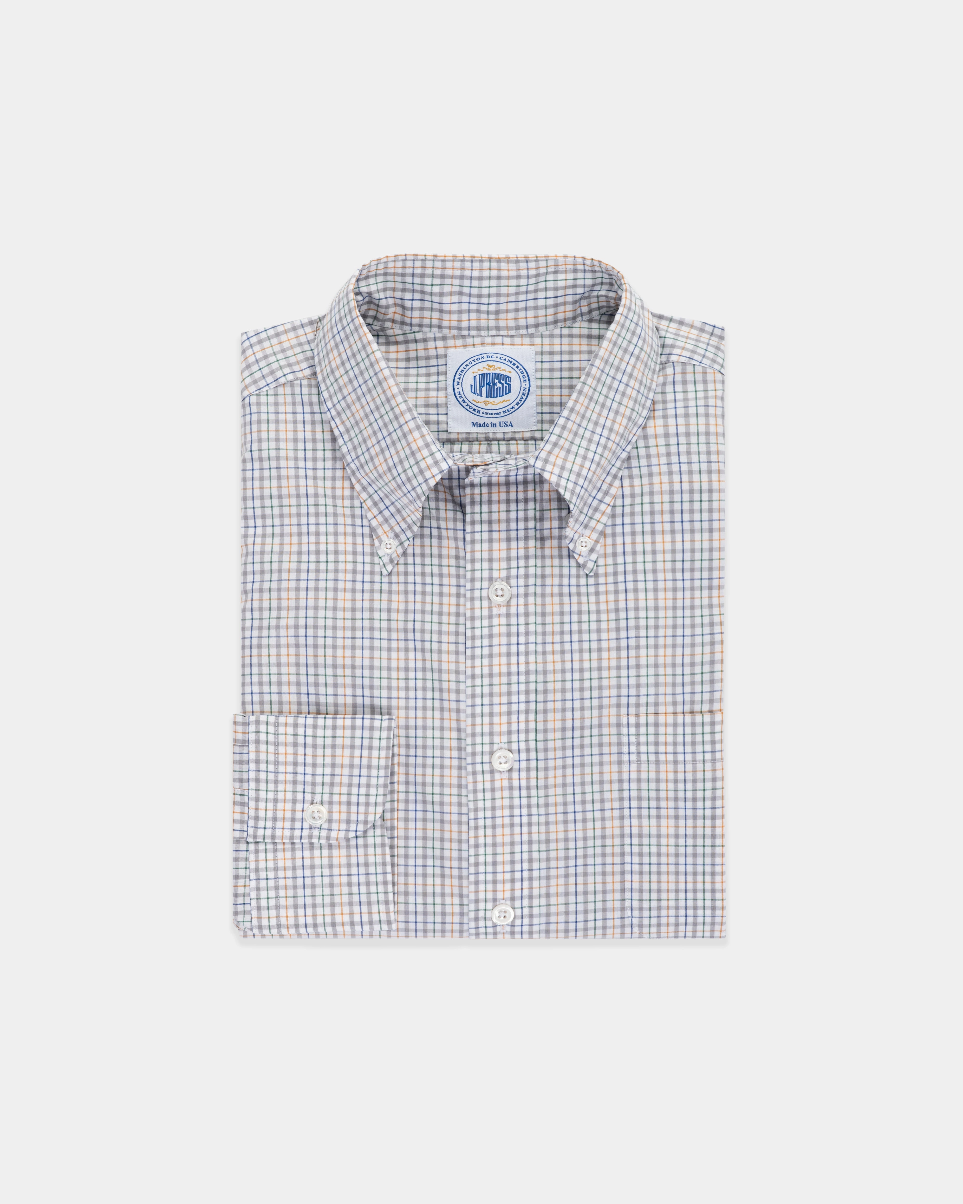 Military Inspired Brunch Outfit Made-in-USA Grey & Gold Check Sport Shirt - Classic Fit
