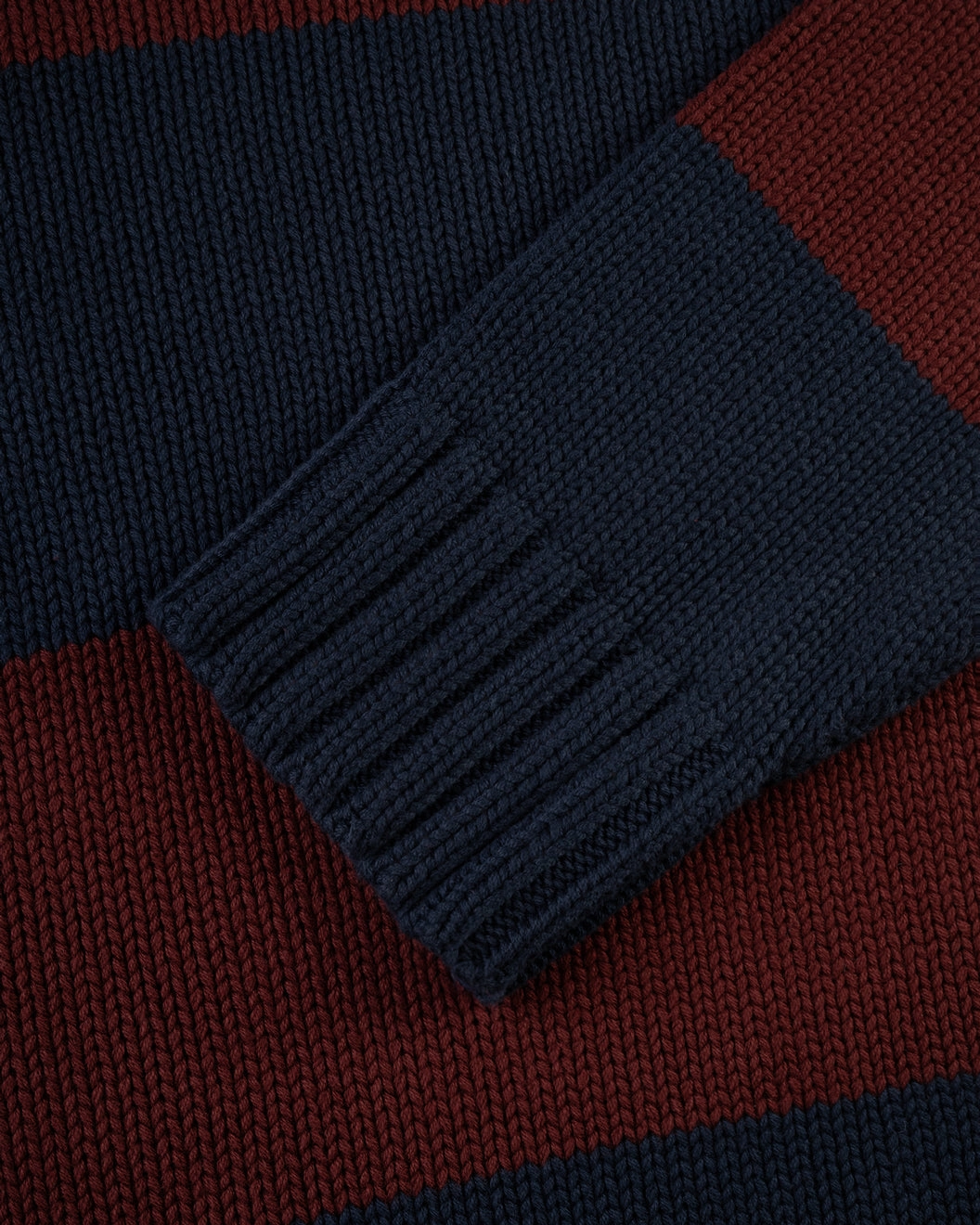 Made-in-USA Navy & Burgundy Chunky Cotton Stripe Sweater Curved Hemline