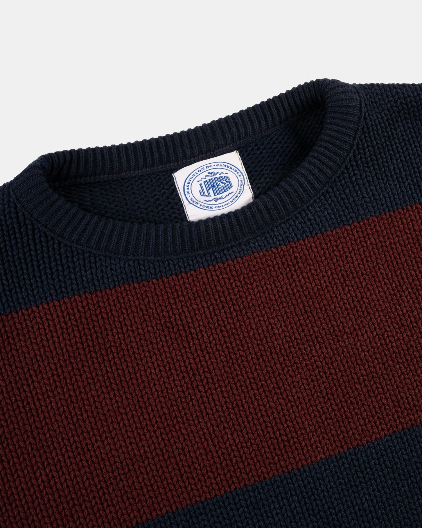 Made-in-USA Navy & Burgundy Chunky Cotton Stripe Sweater Fade Resistant Dye