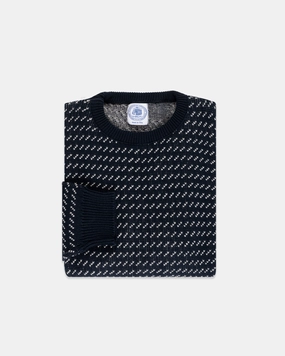 Wrinkle Resistant Moisture Wicking Technology Made-in-USA Navy & Natural Chevron Cotton Crewneck Sweater