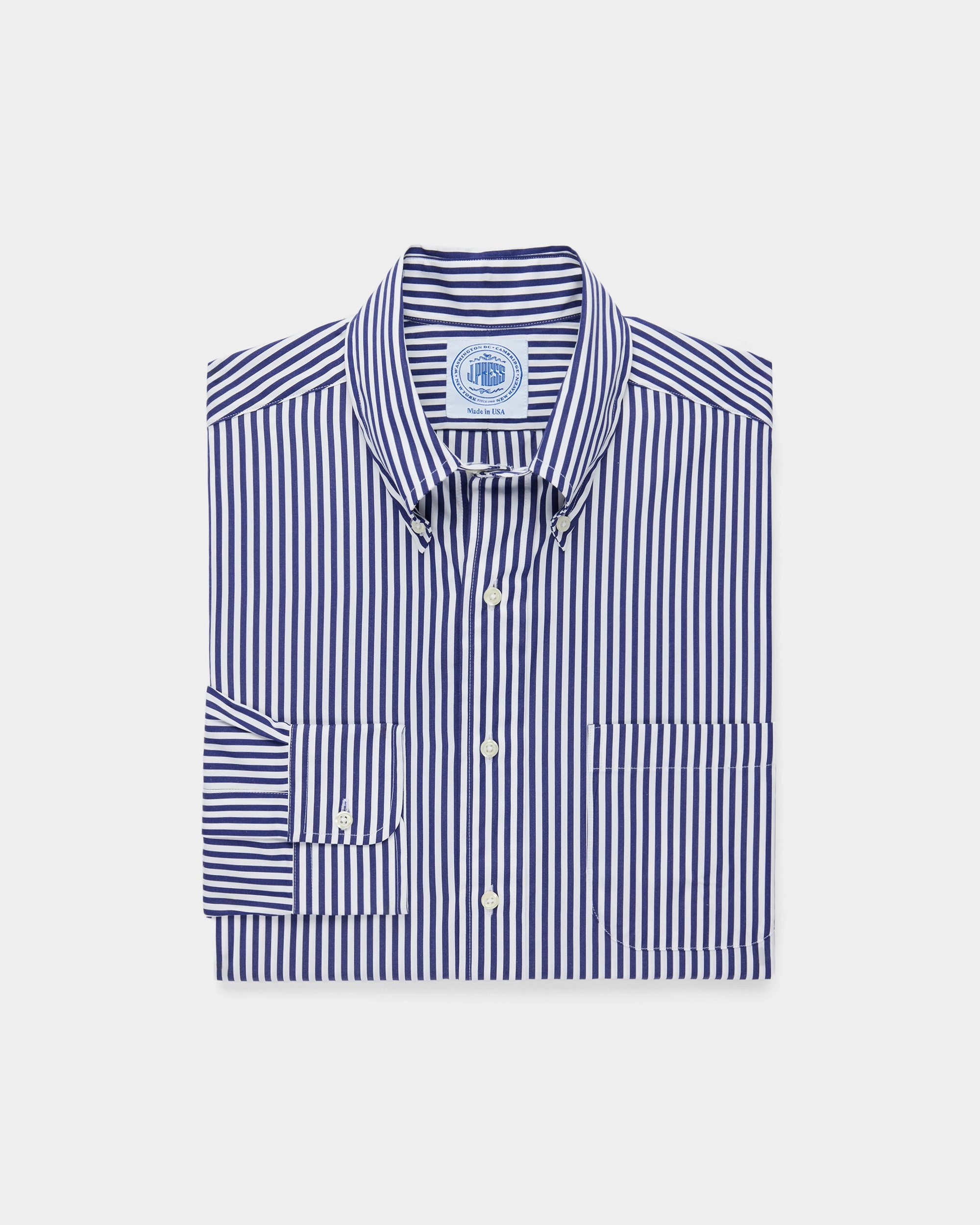 Networking Session High-Quality Fabric Made-in-USA Navy Bold Stripe Sport Shirt - Classic Fit