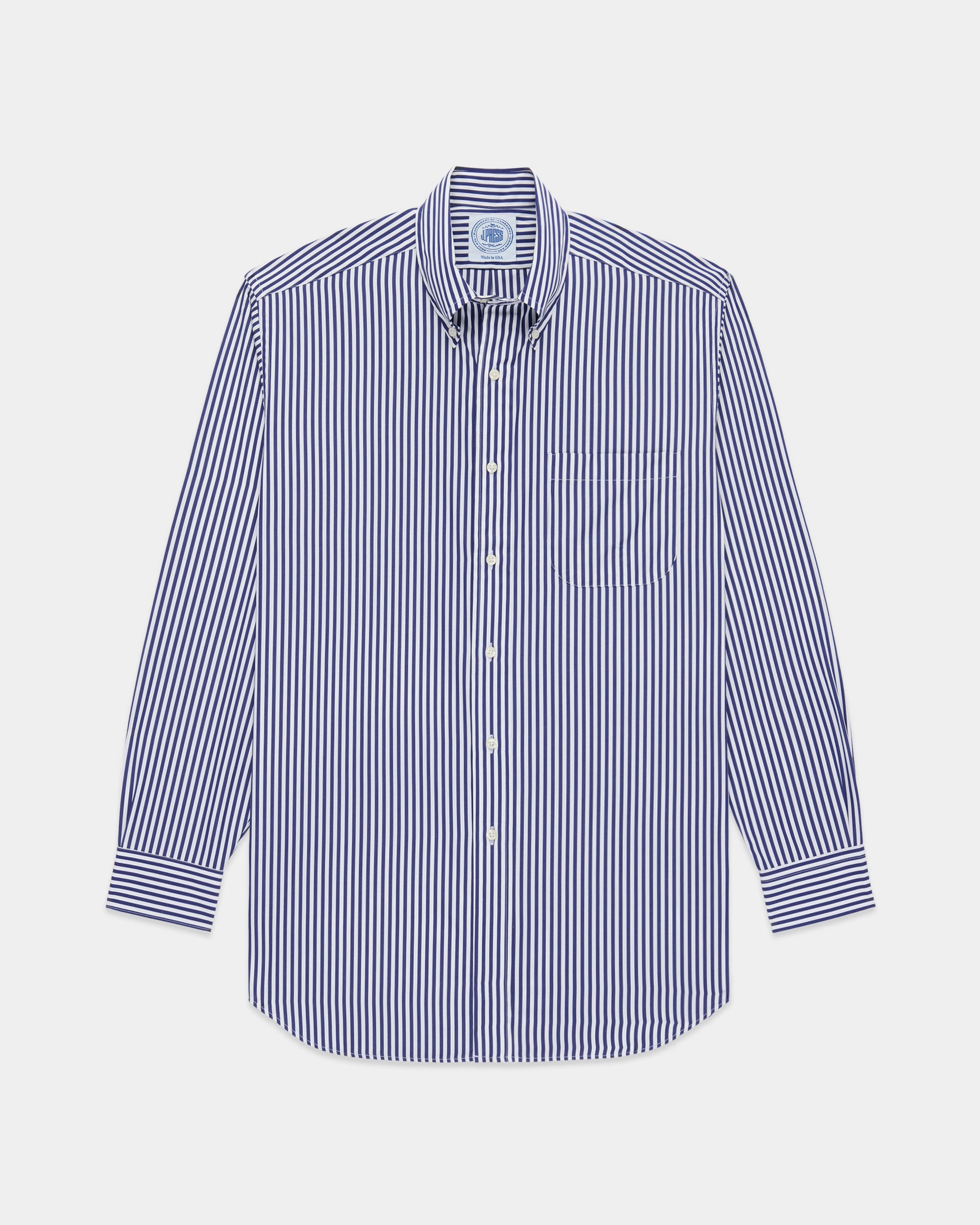 Water Repellent Finish Beach Ready Made-in-USA Navy Bold Stripe Sport Shirt - Classic Fit