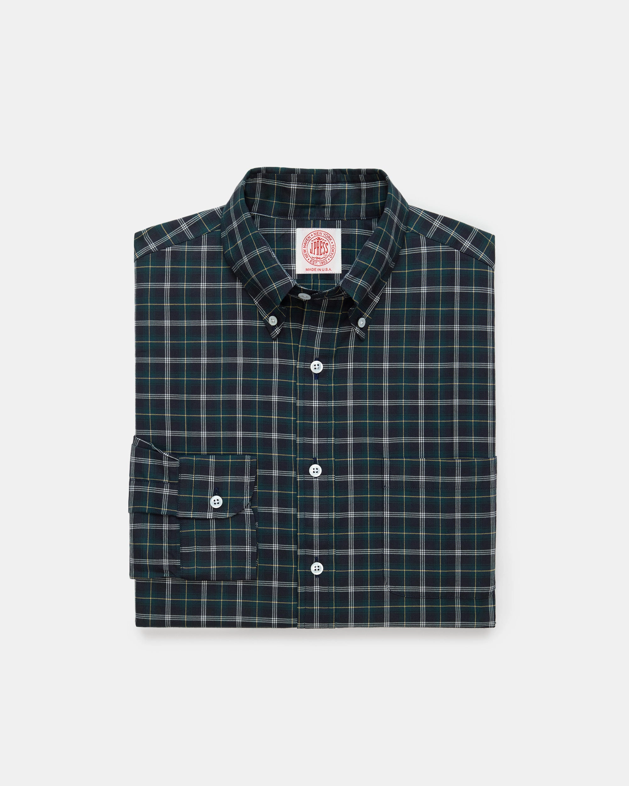 Plus size option Made-in-USA Navy Ground with Yellow Window Tartan Flannel Sport Shirt - Classic Fit