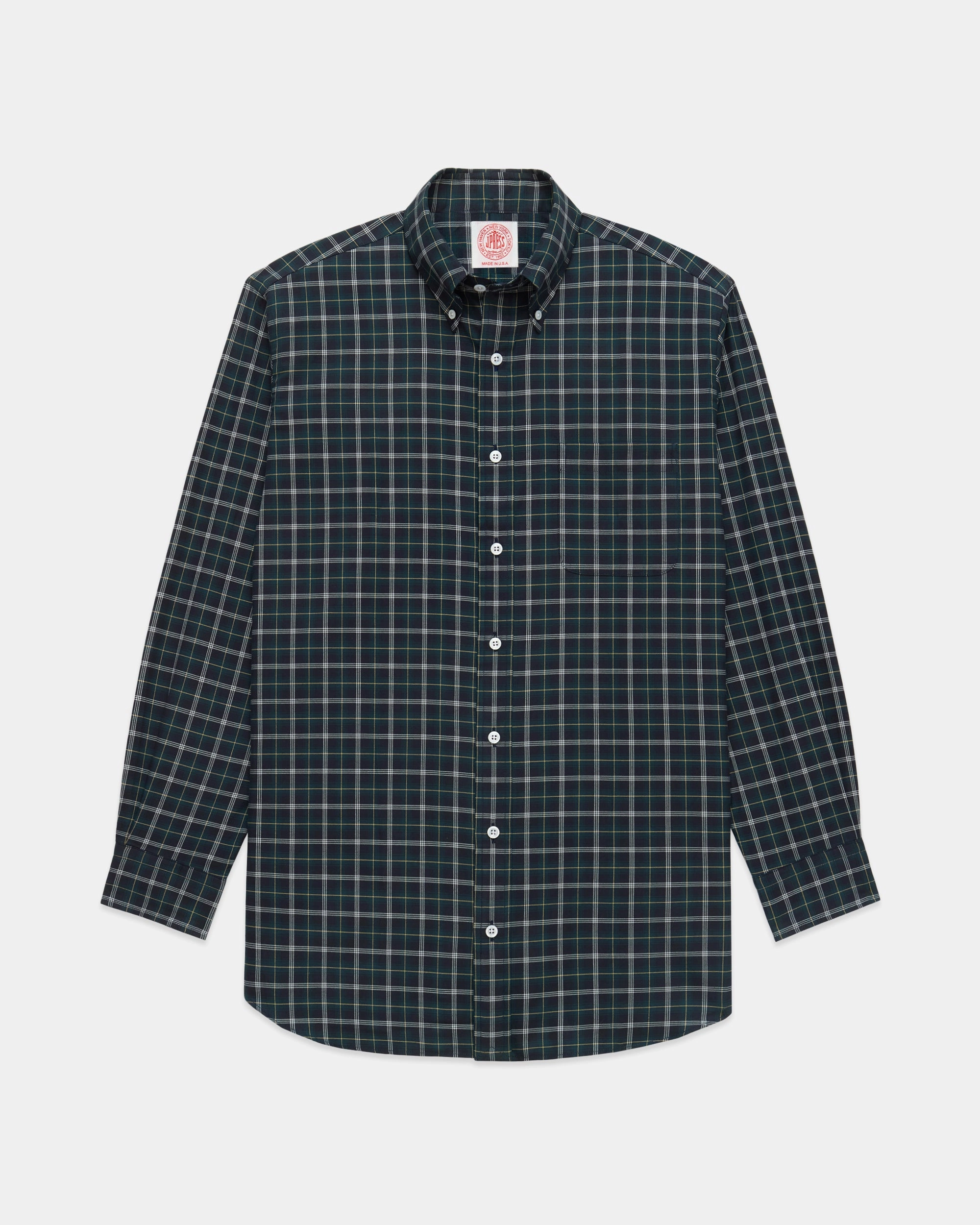 Made-in-USA Navy Ground with Yellow Window Tartan Flannel Sport Shirt - Classic Fit Ultra Soft Interior