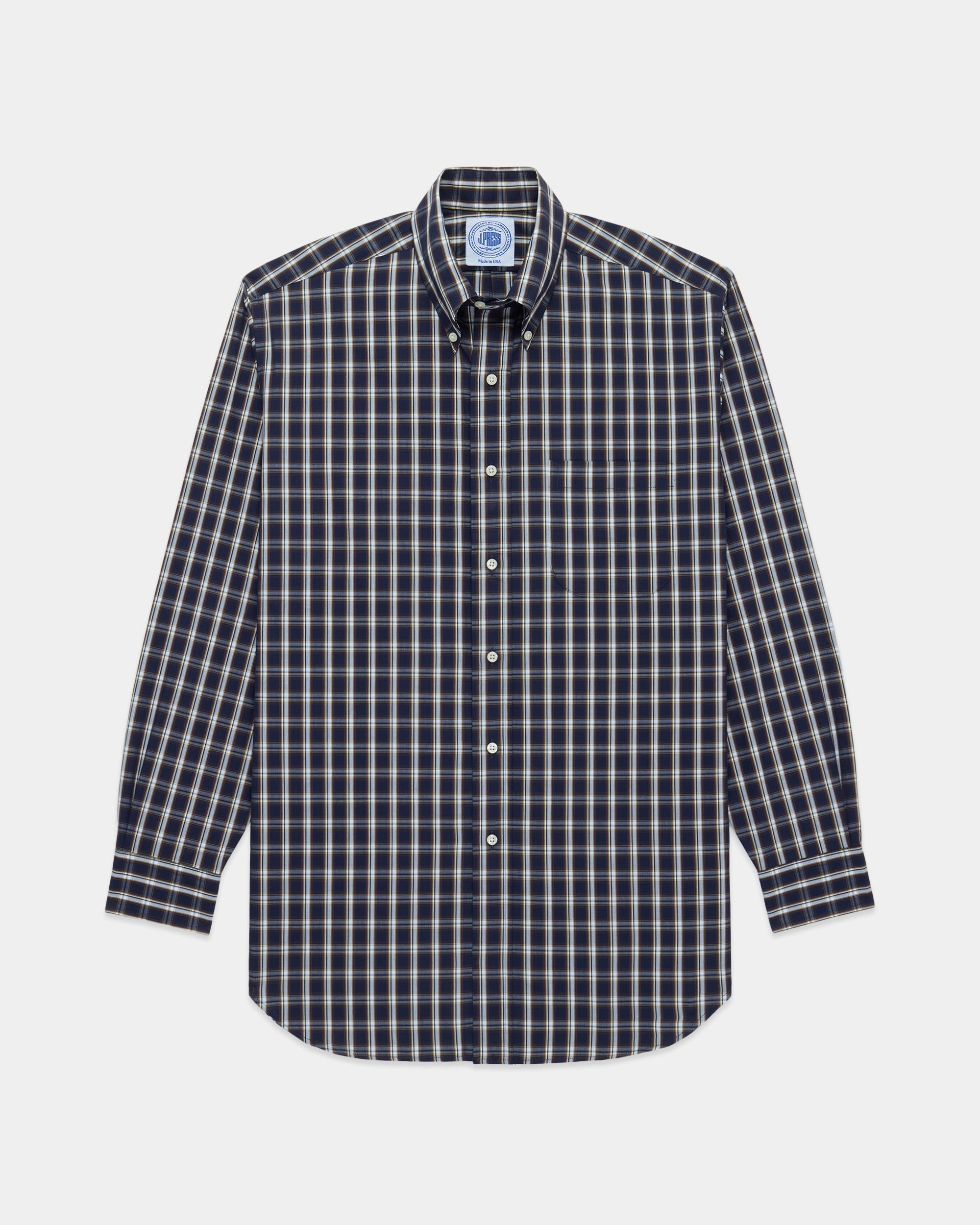 Professional Look Made-in-USA Navy Plaid Cotton Broadcloth Sport Shirt