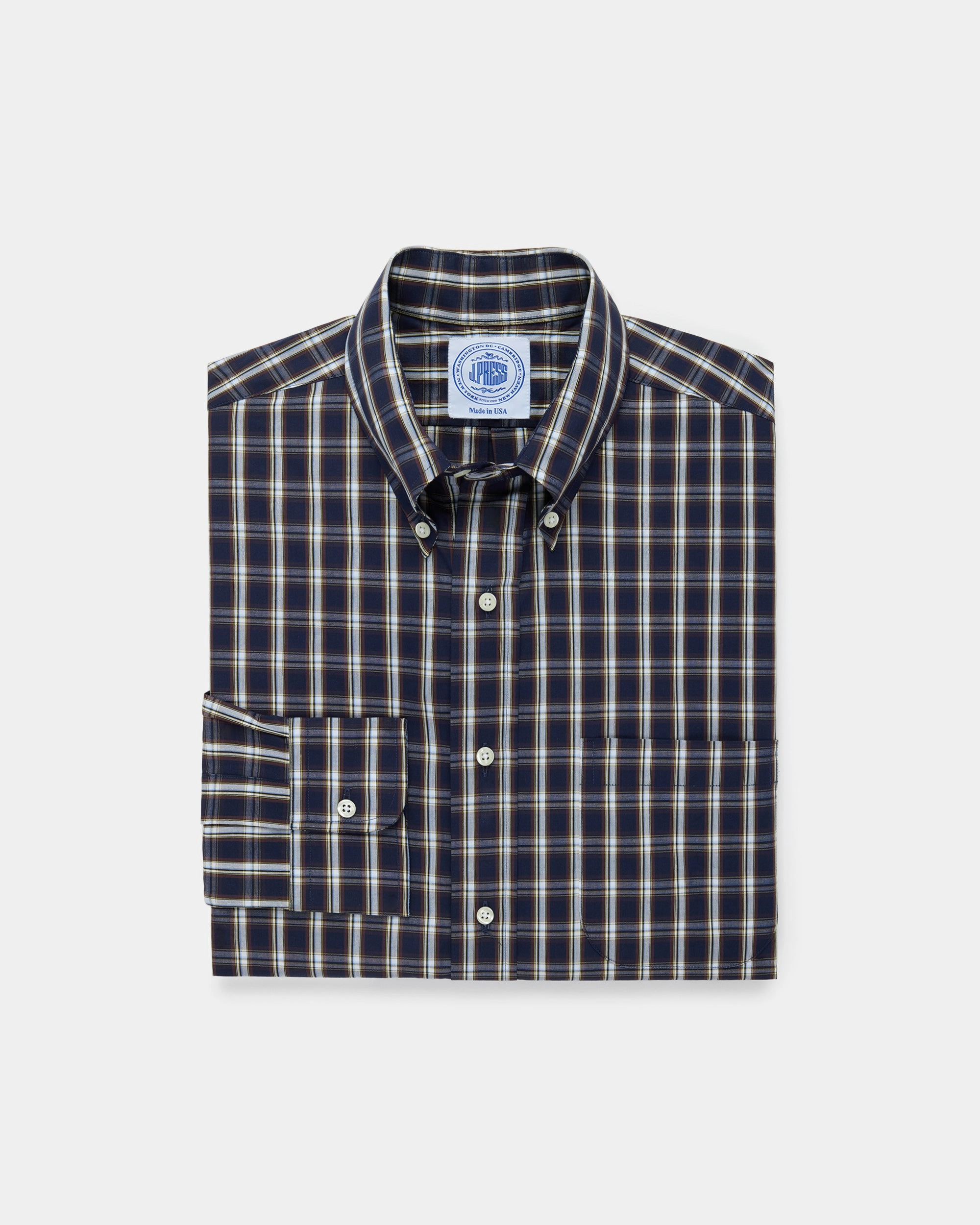 Effortless Style Made-in-USA Navy Plaid Cotton Broadcloth Sport Shirt