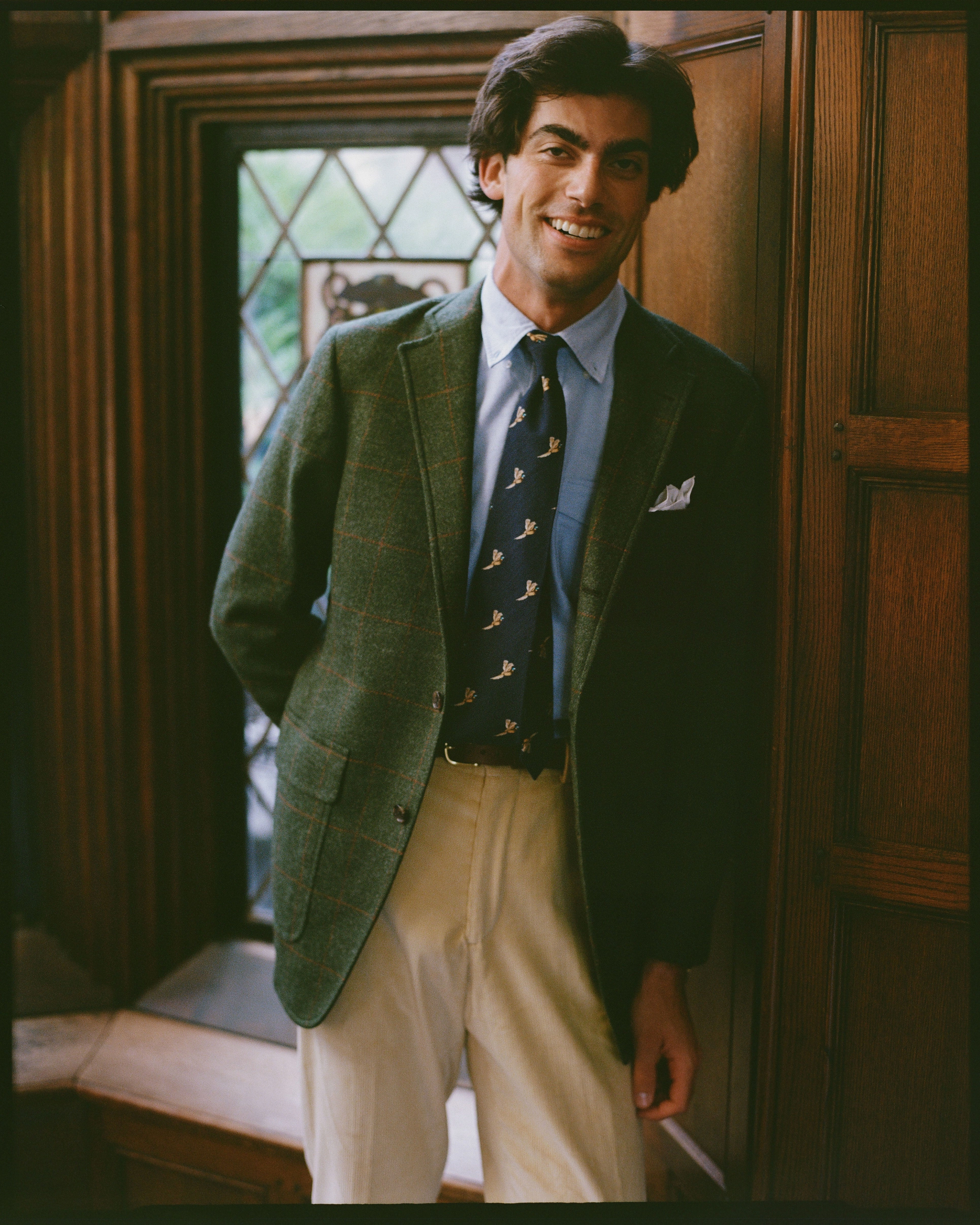 Custom Tailored Made-in-USA Olive Windowpane Cheviot Tweed Sport Coat