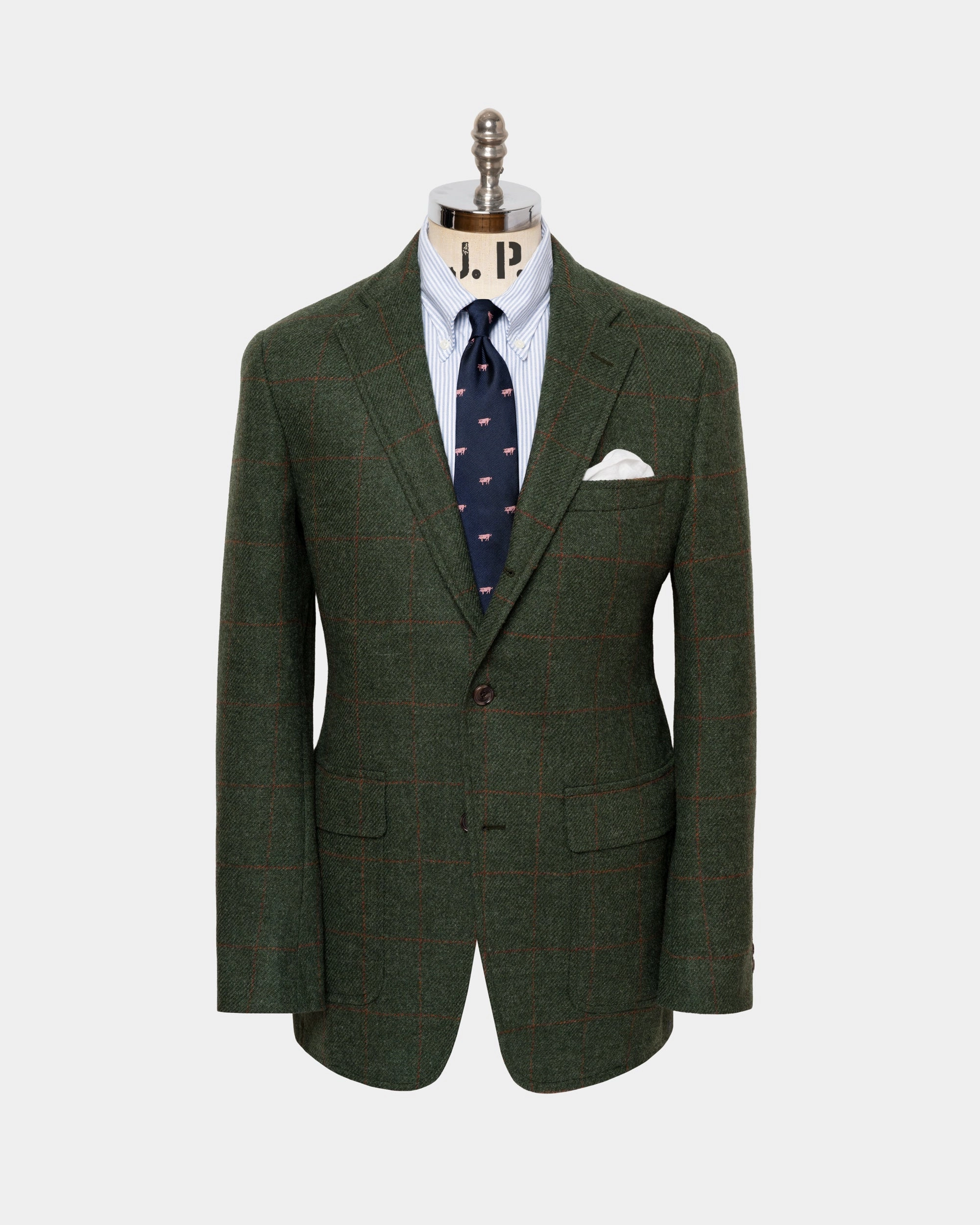Made-in-USA Olive Windowpane Cheviot Tweed Sport Coat Smart Tailoring