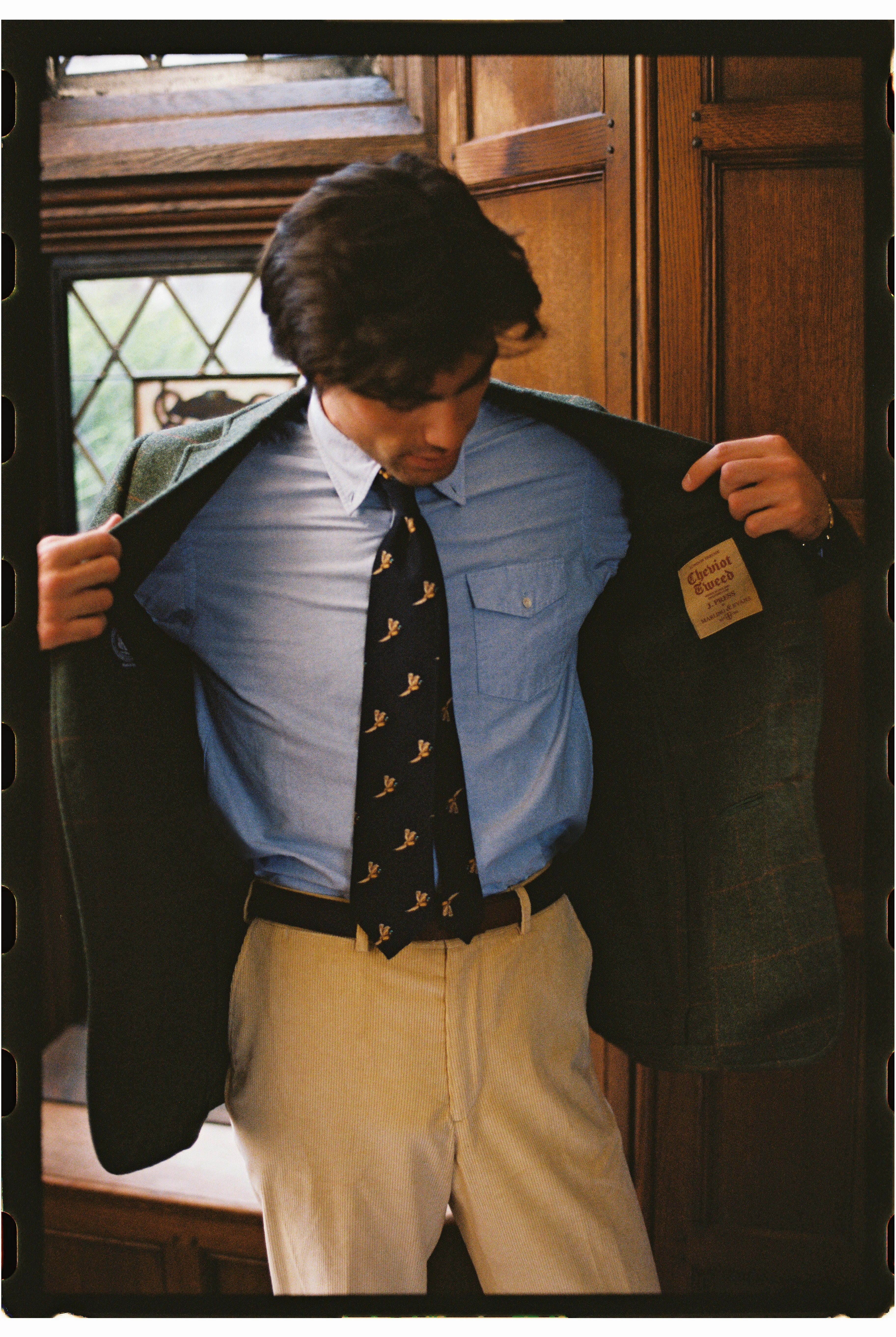 Made-in-USA Olive Windowpane Cheviot Tweed Sport Coat Elegant Finish