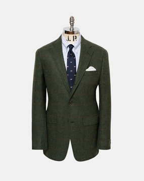 Made-in-USA Olive Windowpane Cheviot Tweed Sport Coat Smart Tailoring