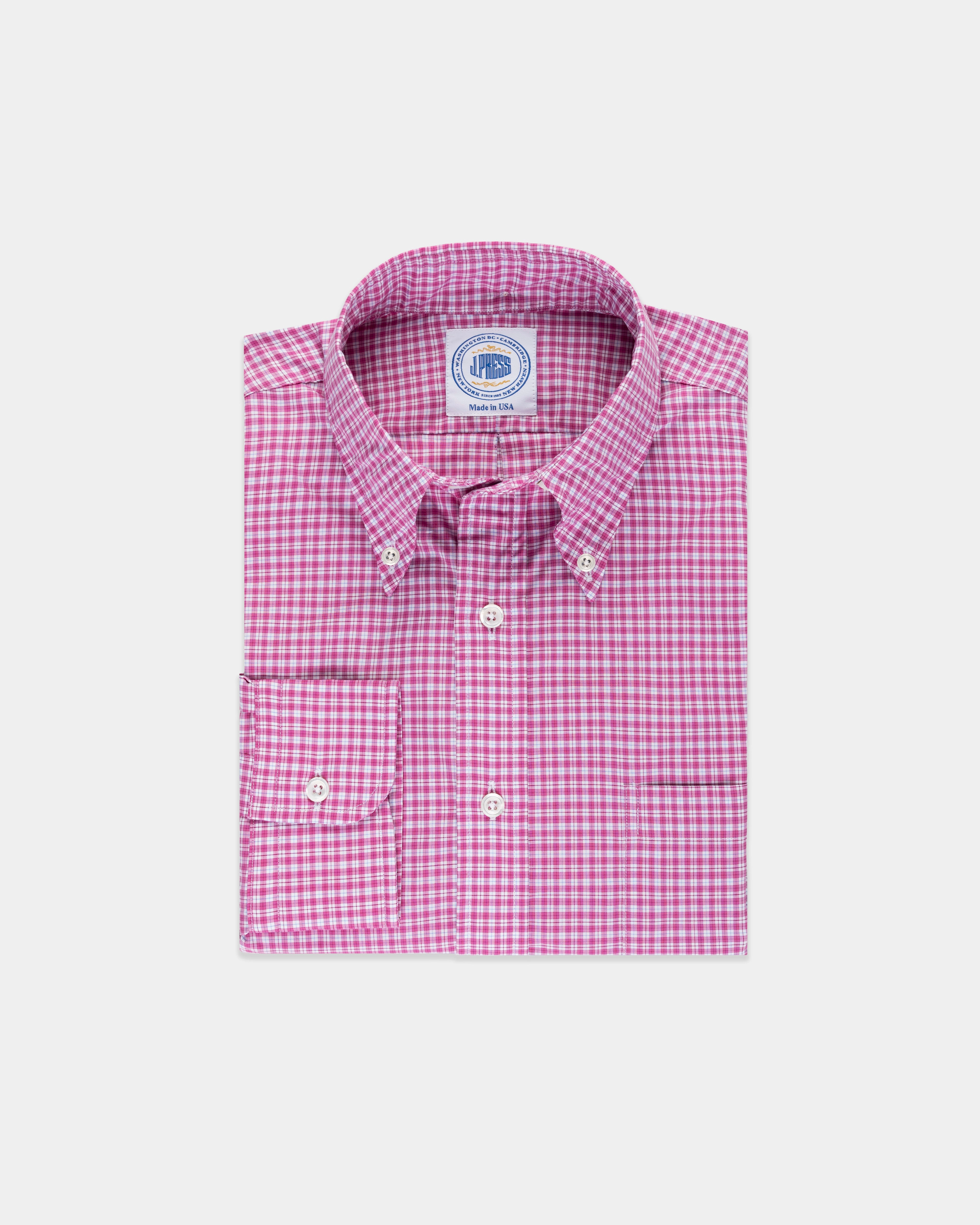 Lightweight texture Made-in-USA Pink & Blue Check Sport Shirt - Classic Fit