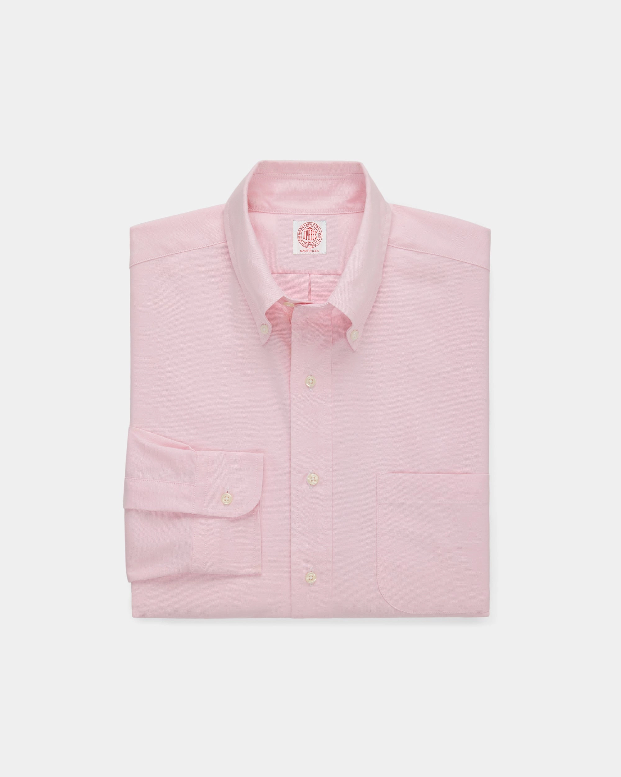 Made-in-USA Pink Oxford Cloth Button Down Shirt  - Classic Fit Quick Dry Construction tailored look
