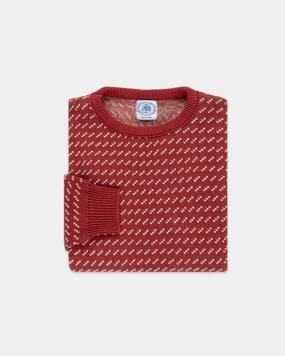Made-in-USA Red & Natural Chevron Cotton Crewneck Sweater Timeless Knit Comfy Knitwear