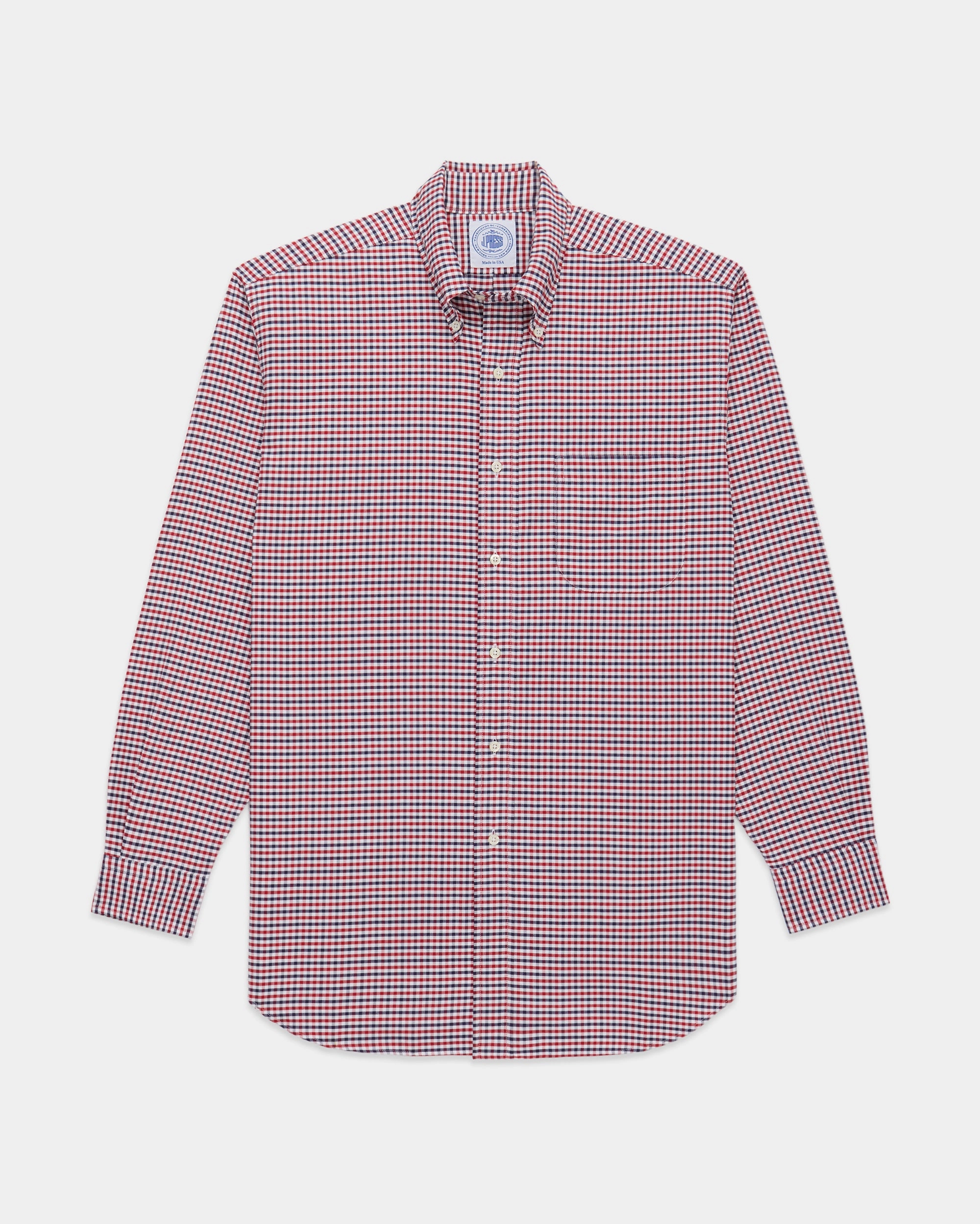 Made-in-USA Red & Navy Tattersall Sport Shirt - Classic Fit Long Sleeve Premium Feel