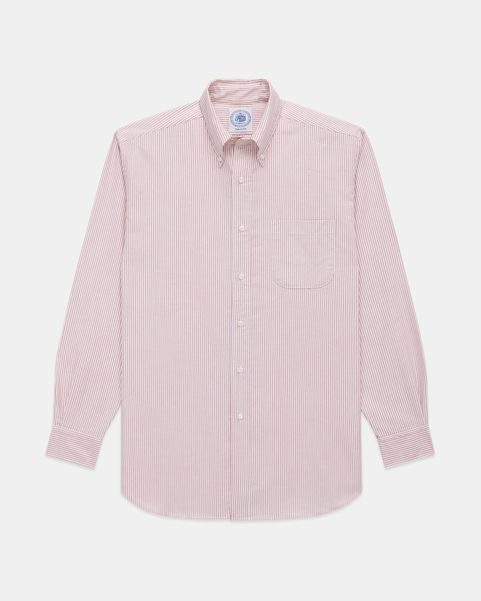 Made-in-USA Red University Stripe Oxford Dress Shirt - Classic Fit Classic Style Easy Care