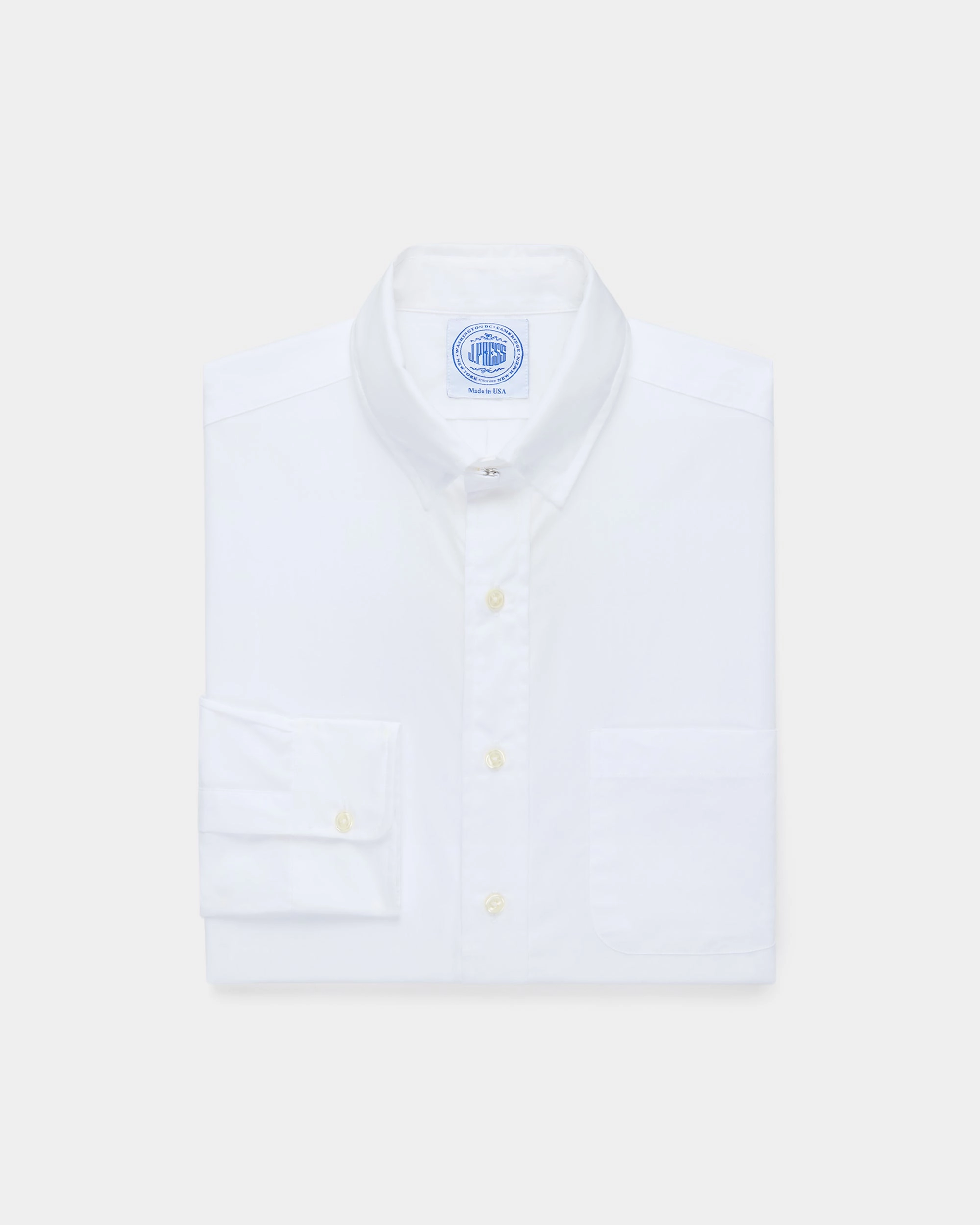 Made-in-USA Solid White Broadcloth Snap Tab Collar Shirt - Classic Fit All day wearability