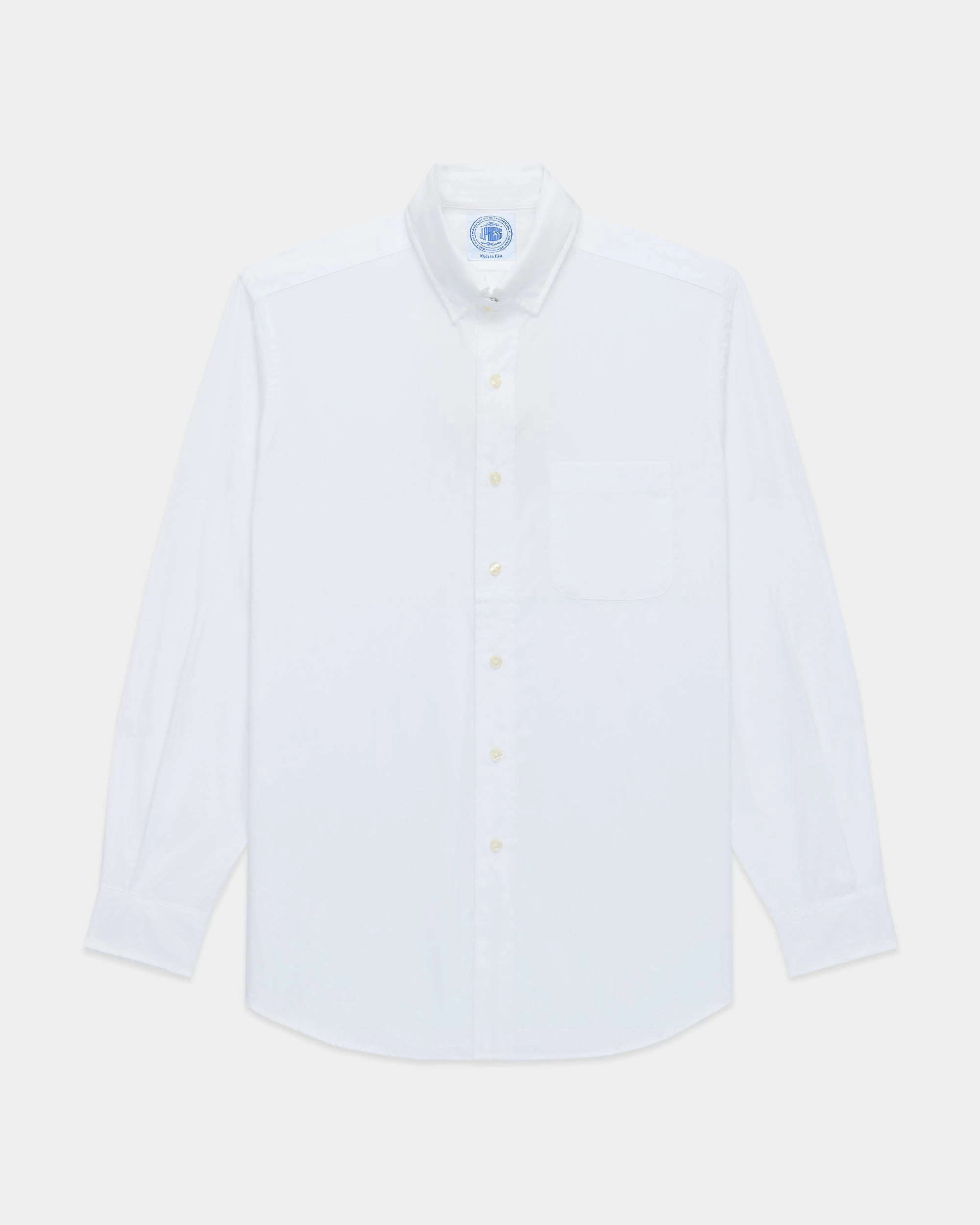 Made-in-USA Solid White Broadcloth Snap Tab Collar Shirt - Classic Fit BBQ Party Double Stitched Seams