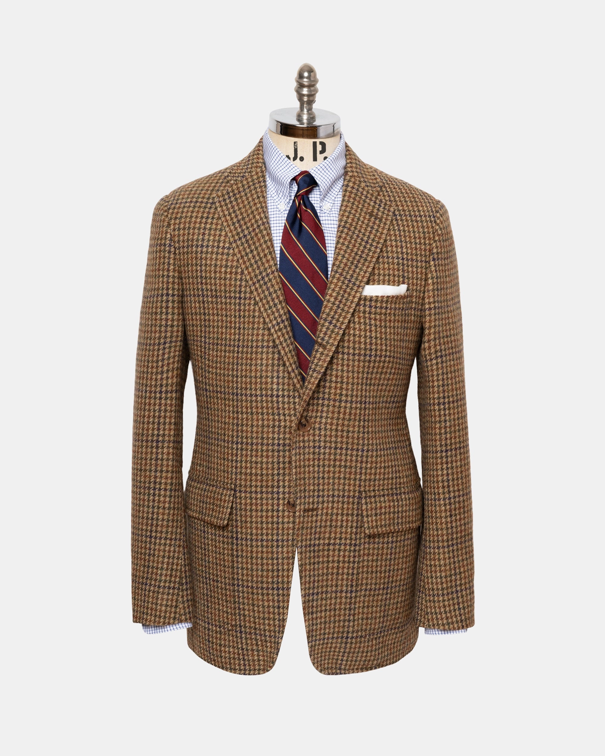 Made-in-USA Tan & Olive Houndstooth Irish Mist Tweed Sport Coat Flexible Fit Versatile Fit