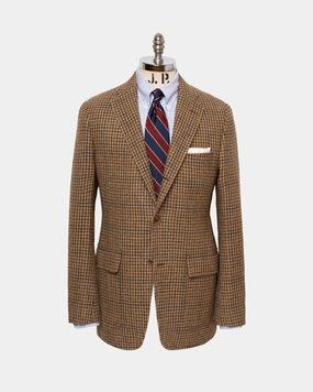 Made-in-USA Tan & Olive Houndstooth Irish Mist Tweed Sport Coat Flexible Fit Versatile Fit