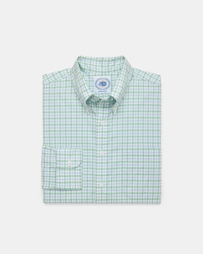 adult clothing Geometric Design Made-in-USA Thomas Mason Blue and Green Tattersall Button Down Shirt - Regular Fit